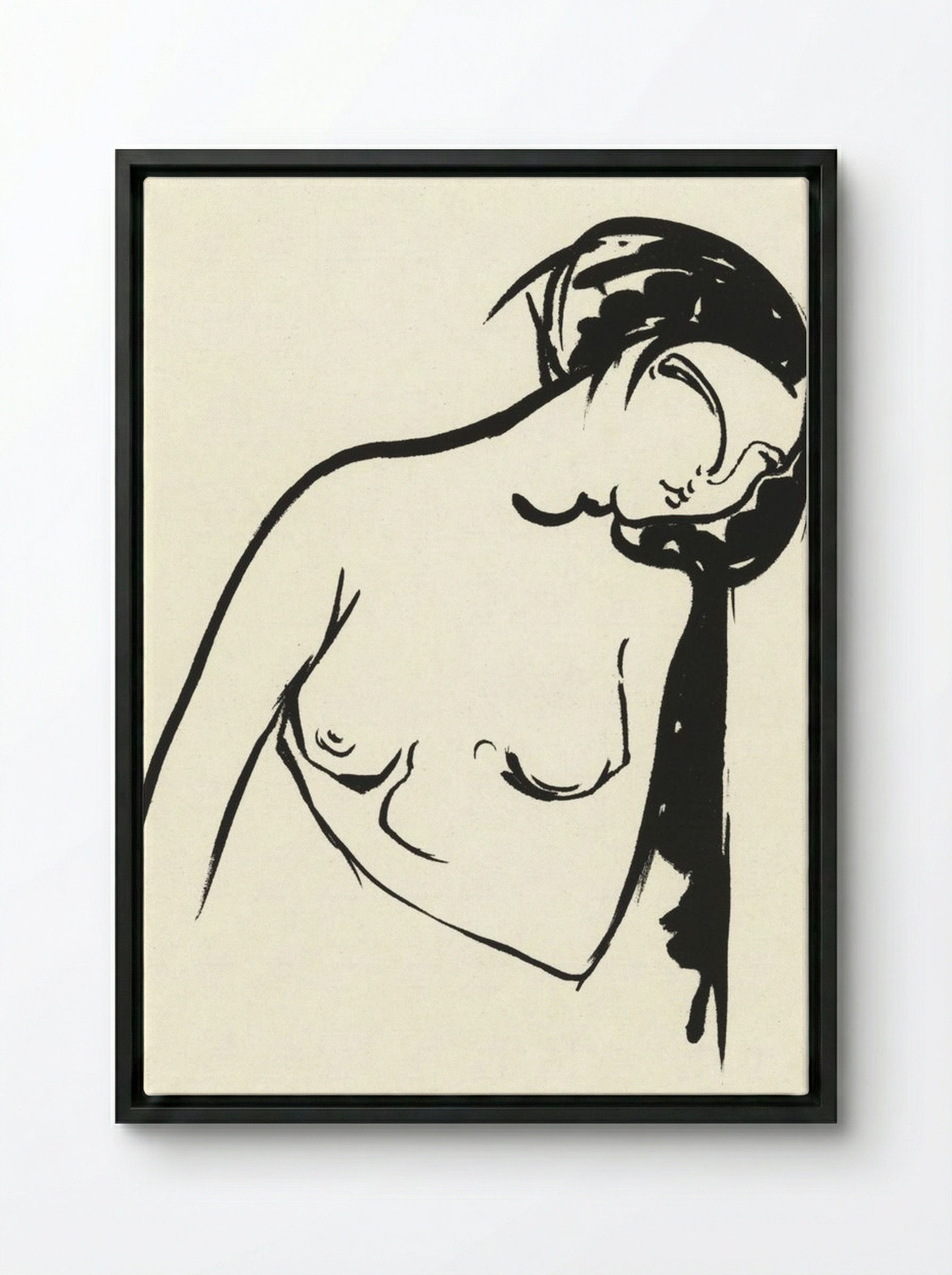 Naakte vrouw die haar borst aanraakt (Nude Woman Touching Her Breast) - Henri Jonas - Framed Canvas Black