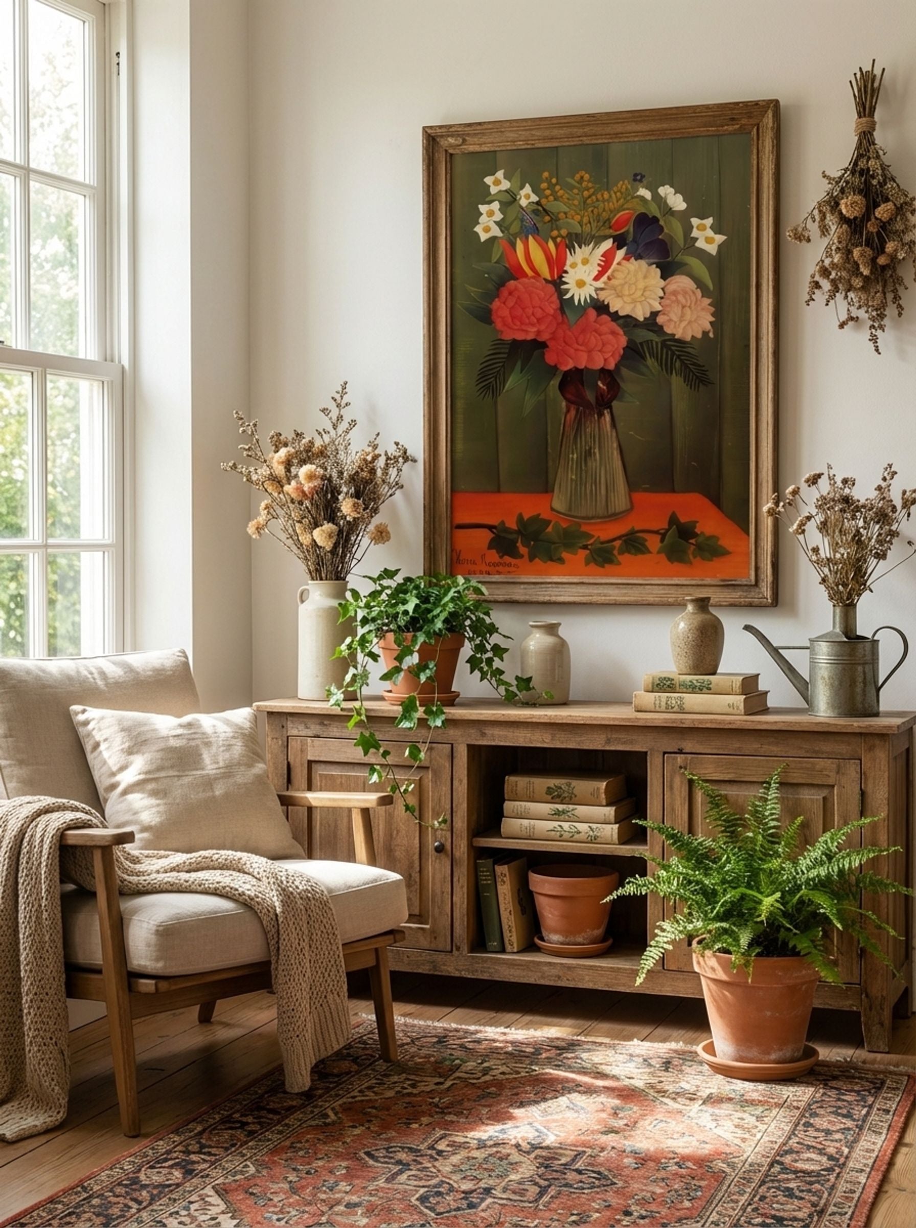 Bouquet of Flowers with Ivy Branch by Henri Rousseau – Vintage Botanical Still Life Print - Lifestyle