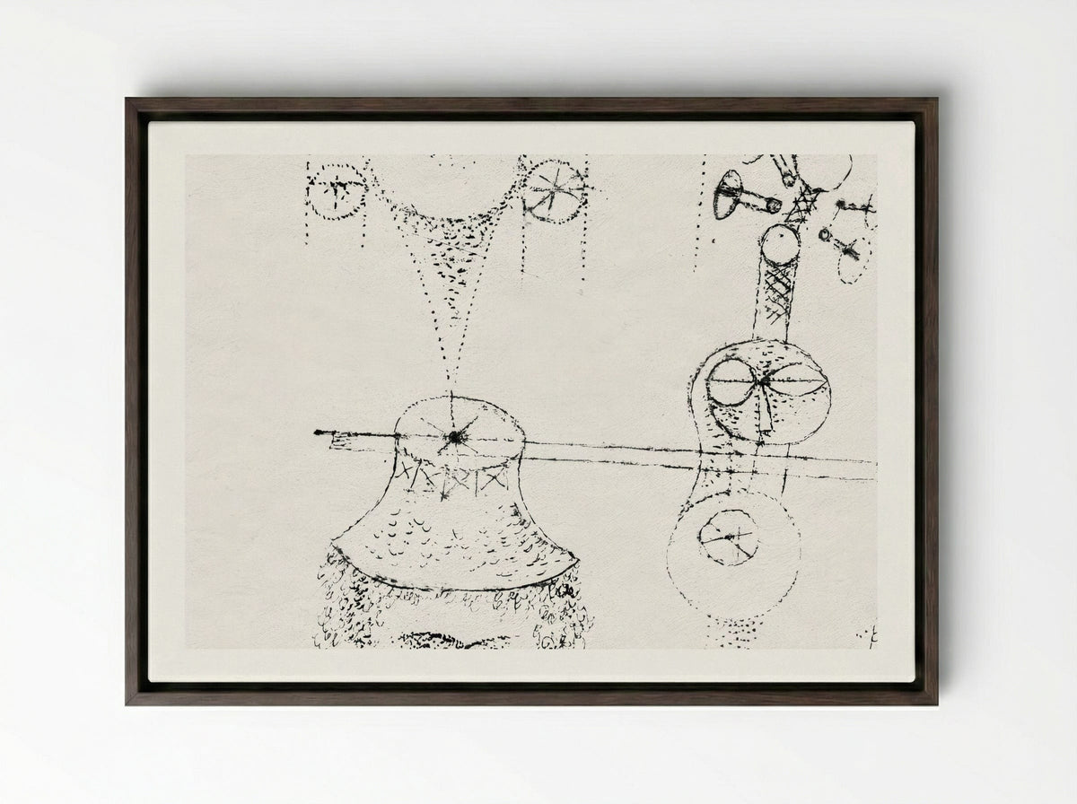 In Memory of an All-Girl Band - Paul Klee - Framed Canvas Dark Wood