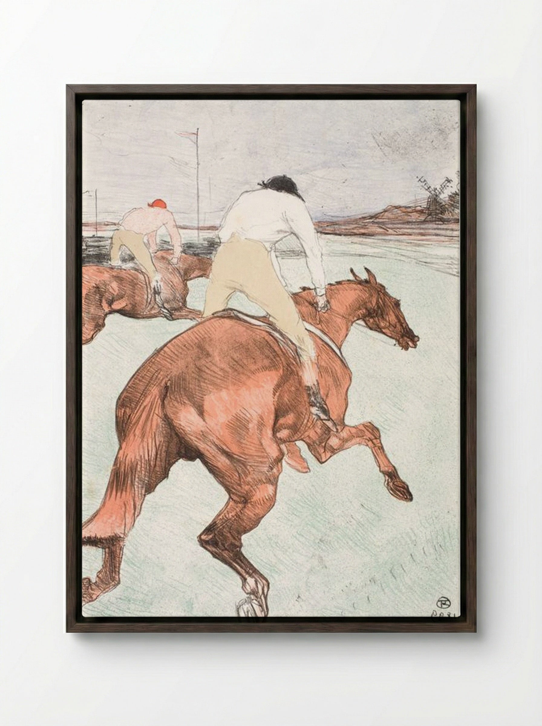 Le Jockey - Henri de Toulouse-Lautrec - Framed Canvas Dark Wood