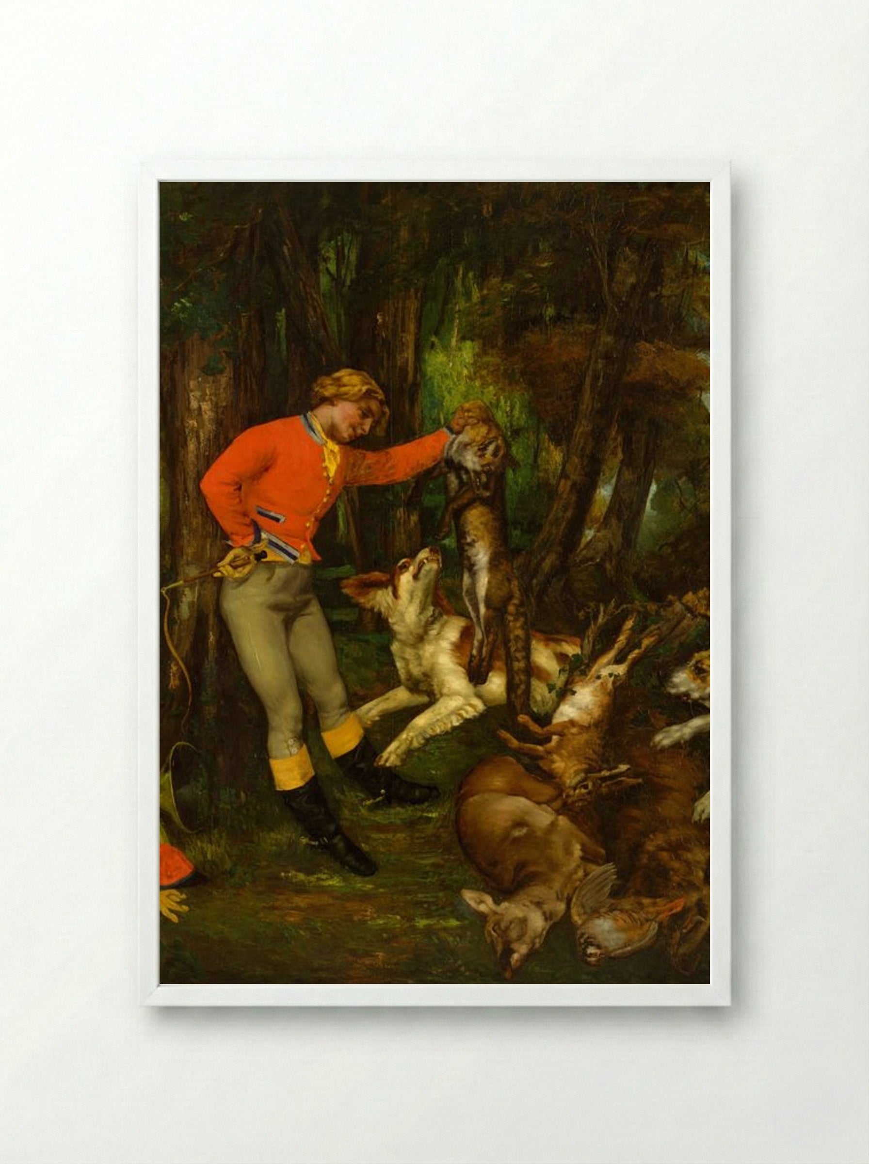 After the Hunt - Gustave Courbet - Framed Print White