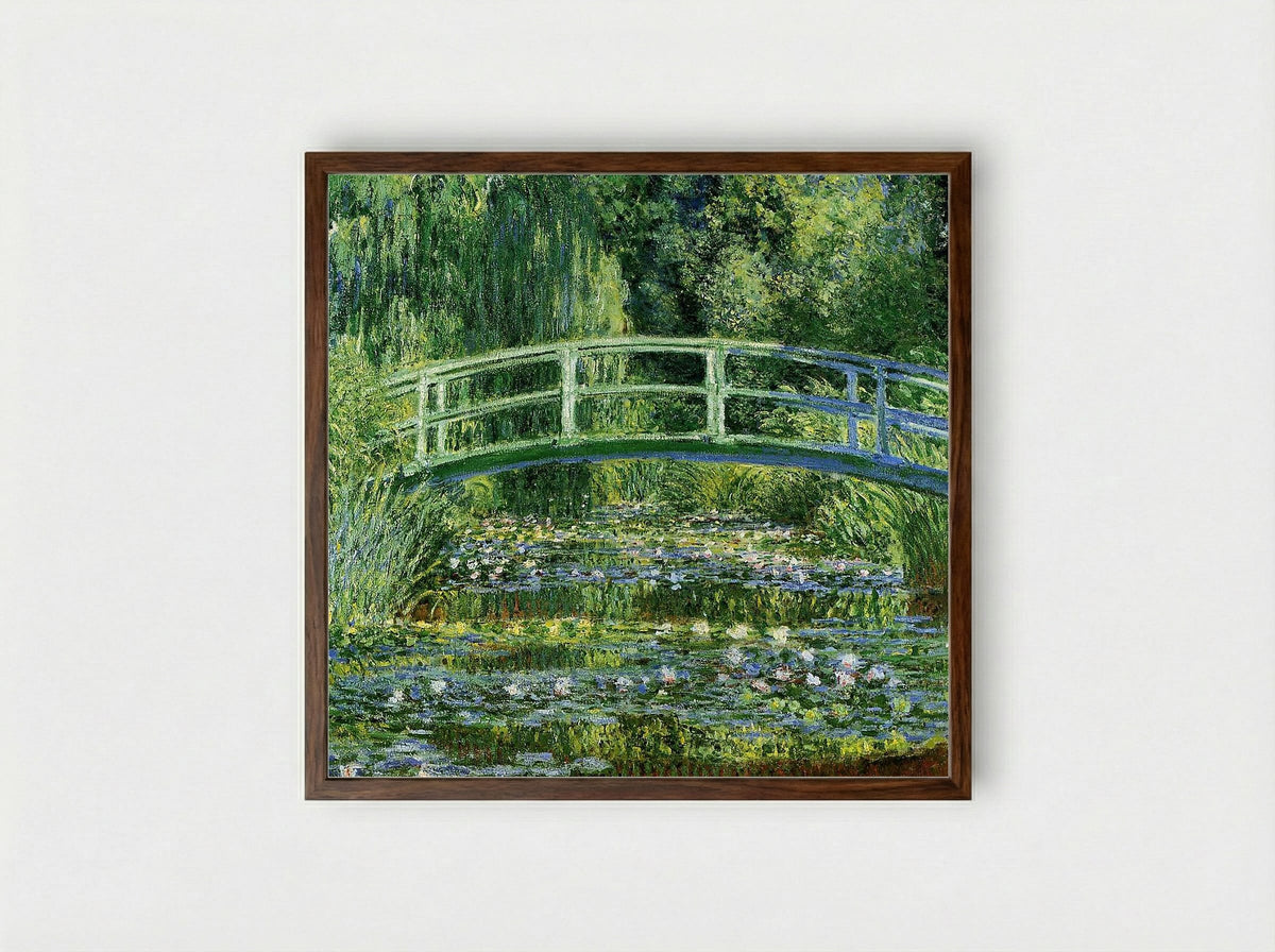 The Japanese Bridge (The Water-Lily Pond) - Claude Monet - Framed Print Dark Wood