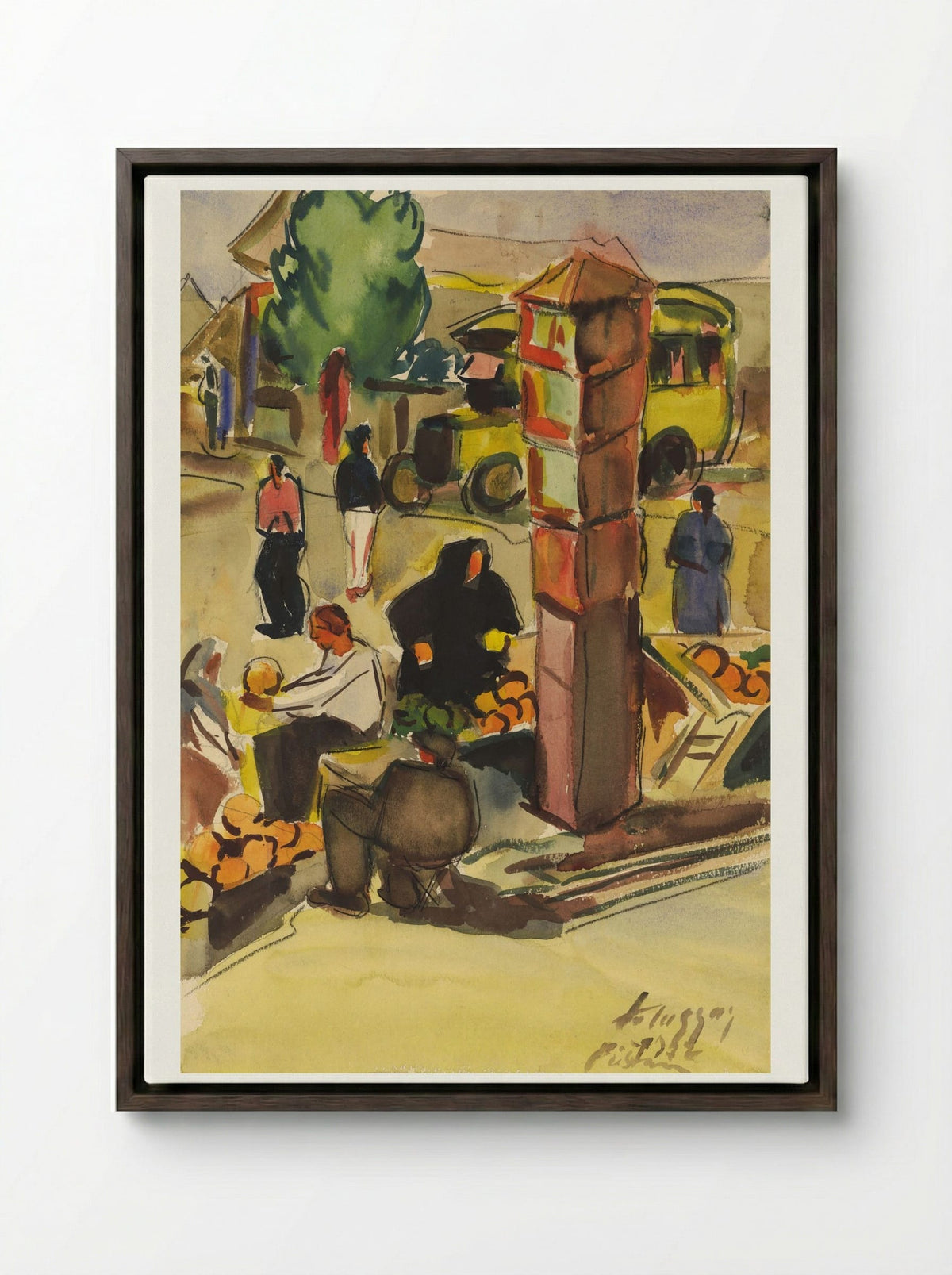 In a Market - Zolo Palugyay - Framed Canvas Dark Wood