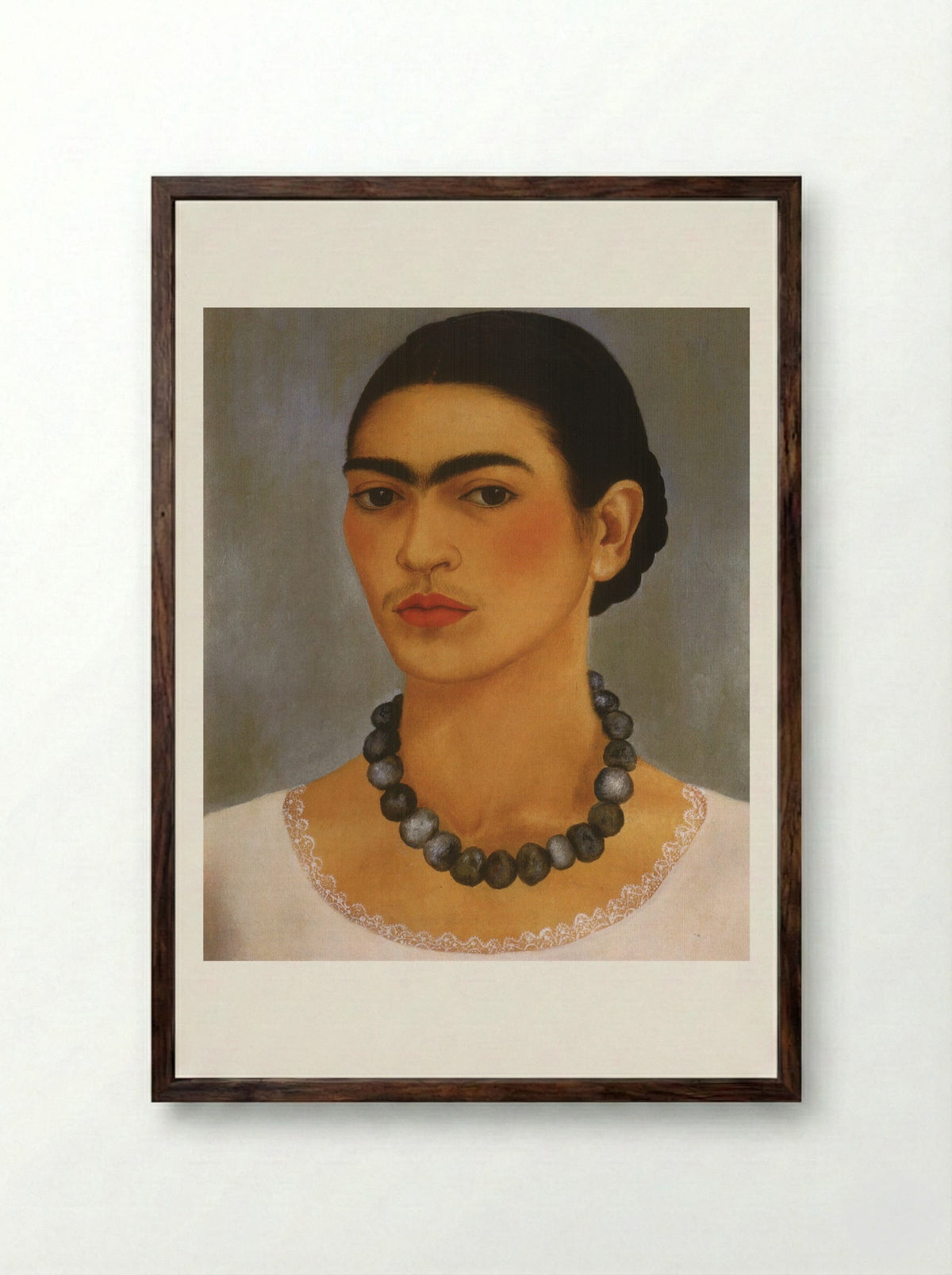 Self-Portrait with Necklace - Frida Kahlo - Framed Print Dark Wood
