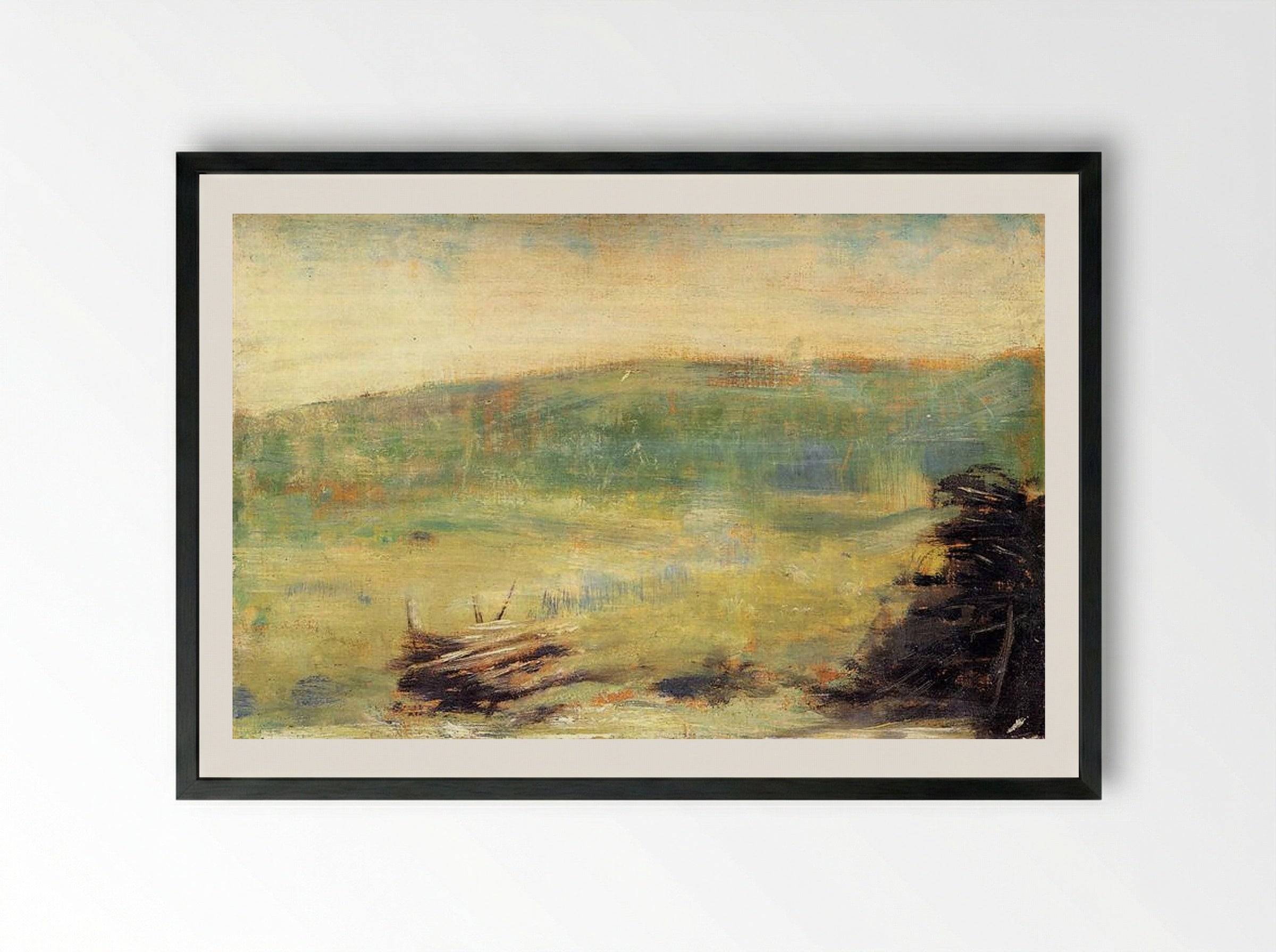 Landscape at Saint-Ouen - Georges Seurat - Framed Print Black