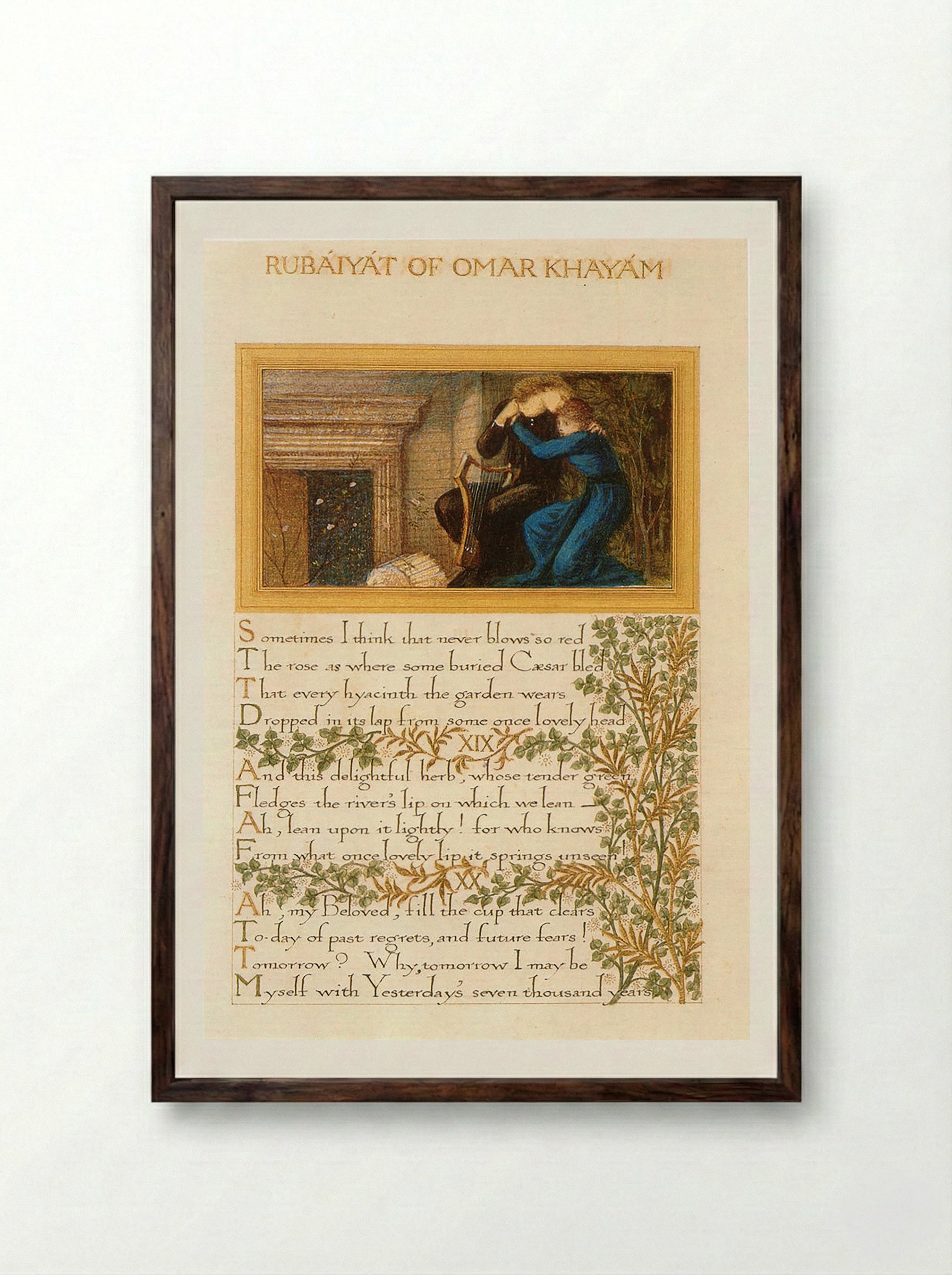 Page from The Rubaiyat of Omar Khayyam - William Morris - Framed Print Dark Wood