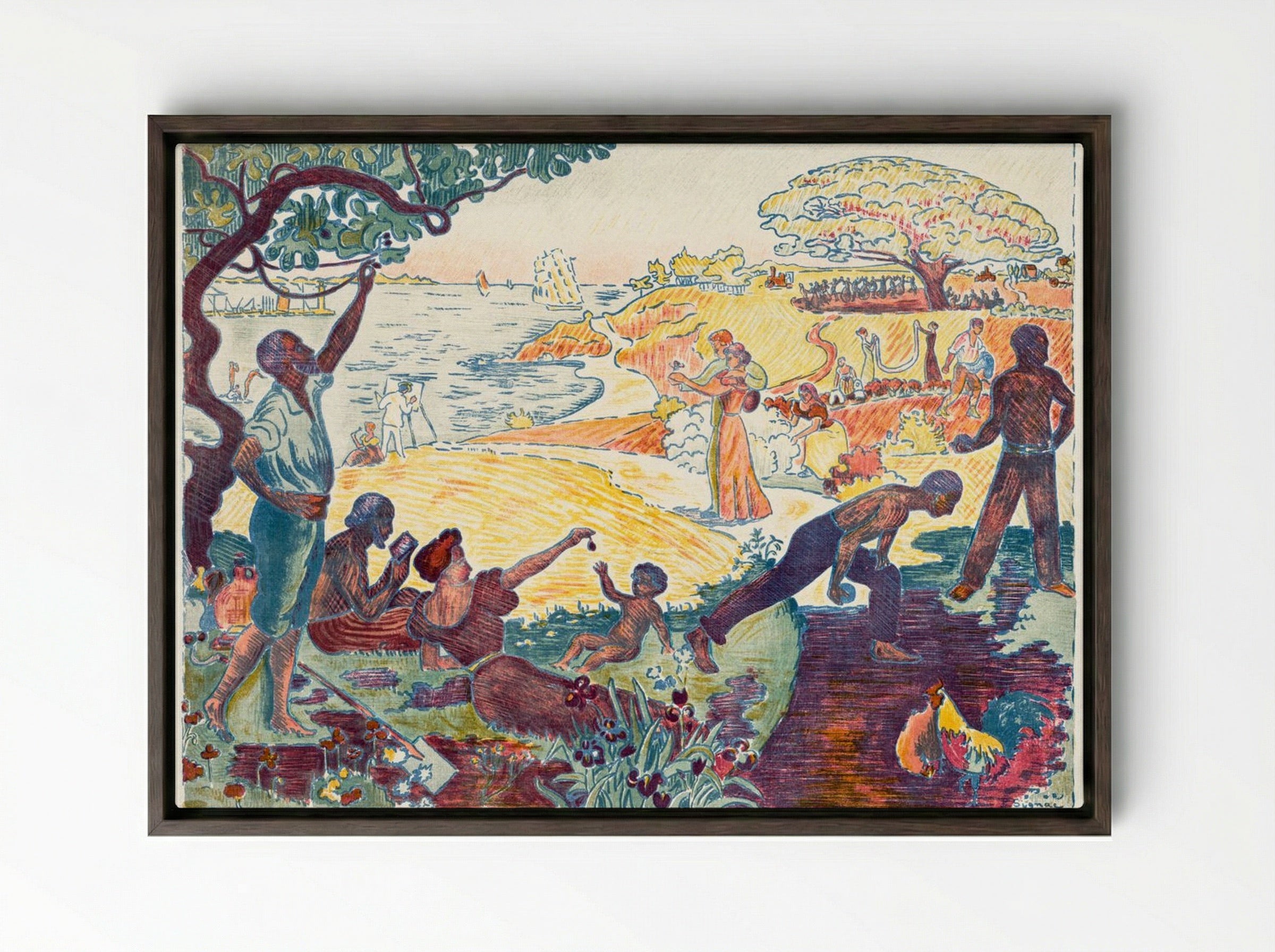 Harmonious Times - Paul Signac - Framed Canvas Dark Wood
