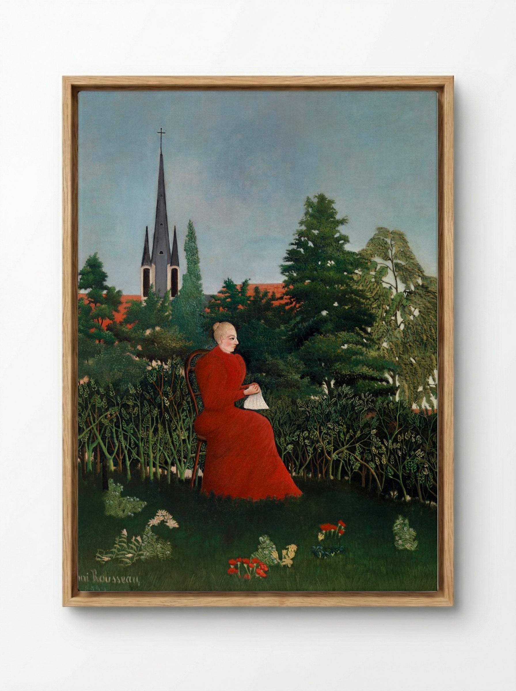 Portrait of a Woman in a Landscape - Henri Rousseau - Framed Canvas Wood