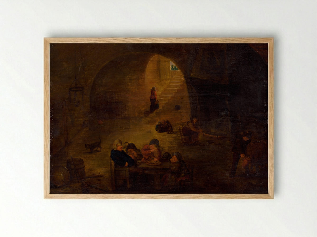 In the Wine Cellar - David Teniers the Younger - Framed Print Wood