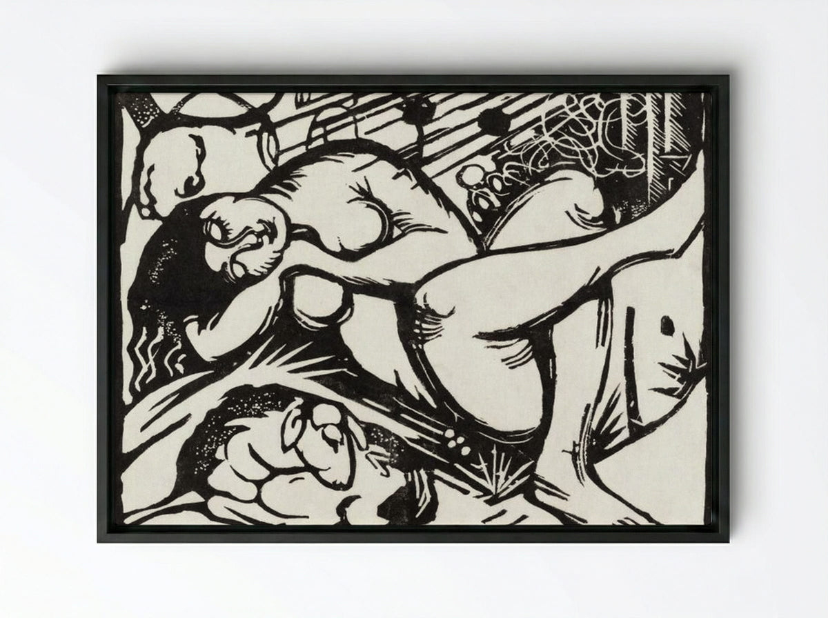 Sleeping Shepherdess - Franz Marc - Framed Canvas Black