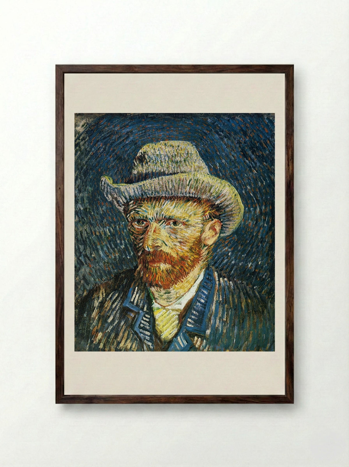 Self-Portrait with Felt Hat - Vincent van Gogh - Framed Print Dark Wood