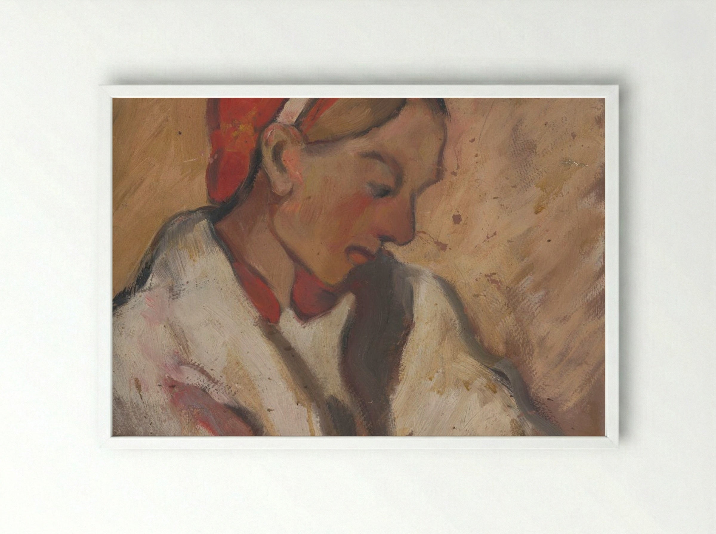Girl in a Red Bonnet - Zolo Palugyay - Framed Print White
