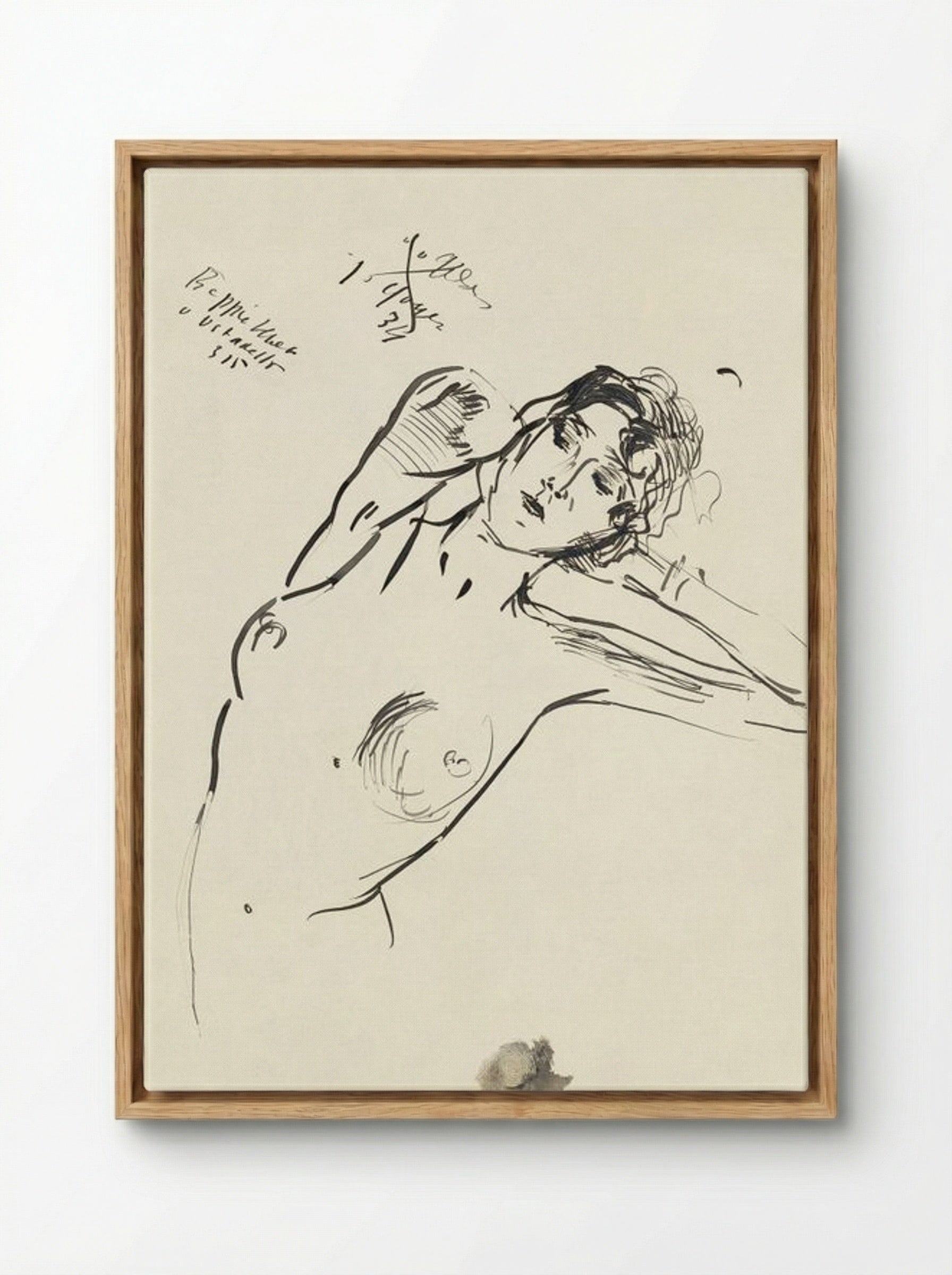 Vrouwelijk naakt (Reclining Nude, Ink on Paper) - Isaac Israels - Framed Canvas Wood