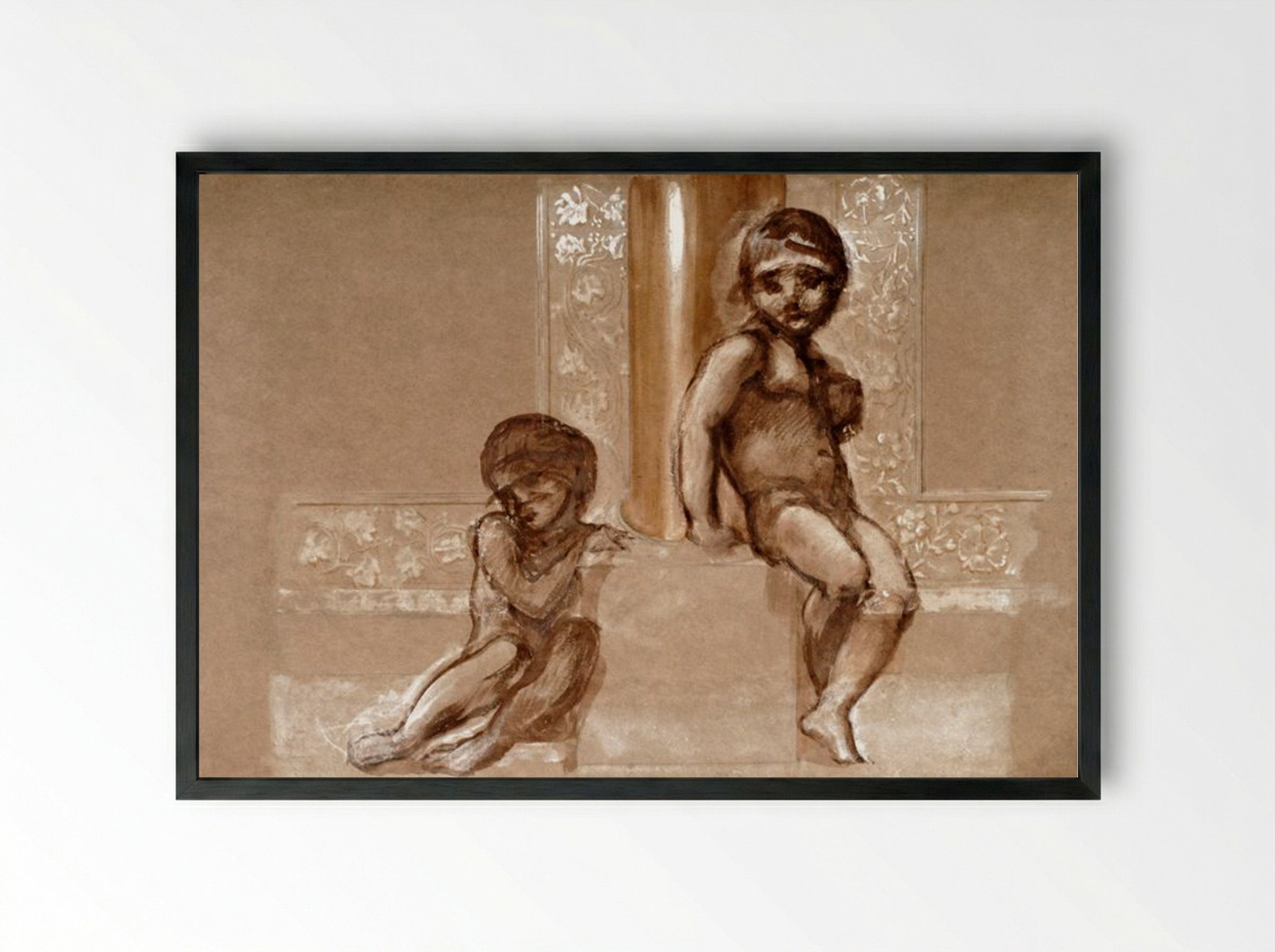 Study of Two Putti for 'The Troy Triptych' - Edward Burne-Jones - Framed Print Black