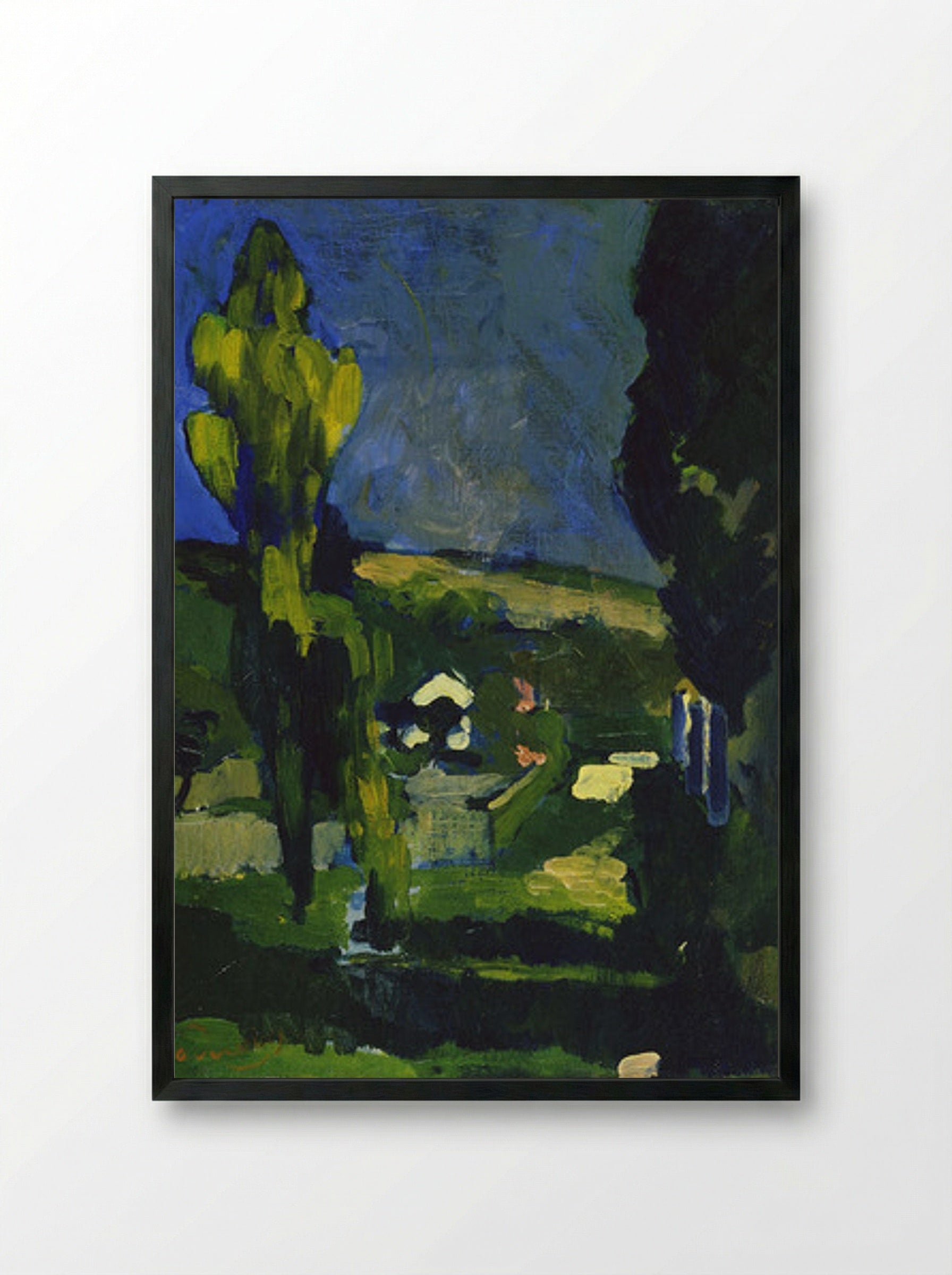 Poplars in a Landscape - Fine Art Print - Framed Print Black