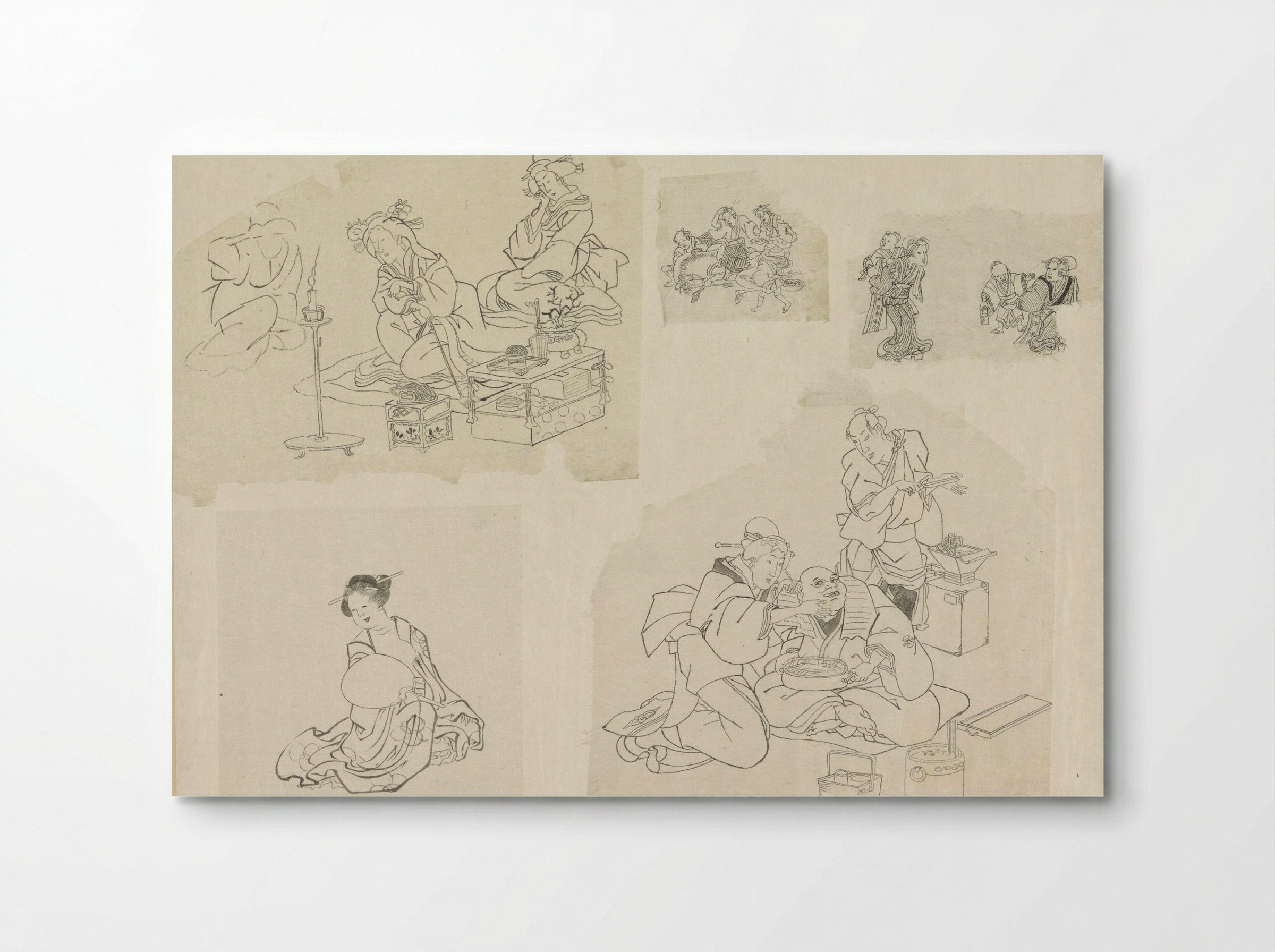 Five Sketches of People in Various Situations - Katsushika Hokusai - Poster