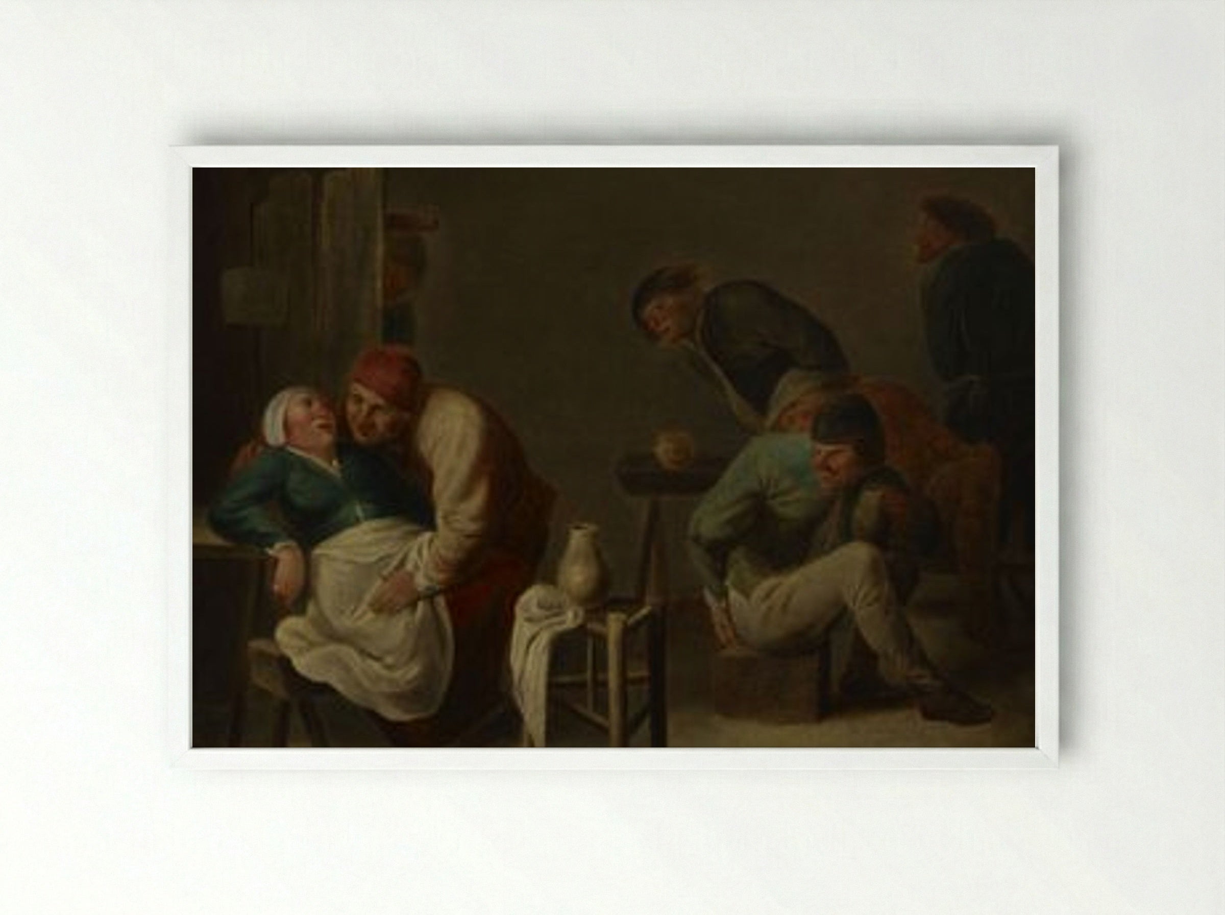 Tavern Scene with Figures - Fine Art Print - Framed Print White