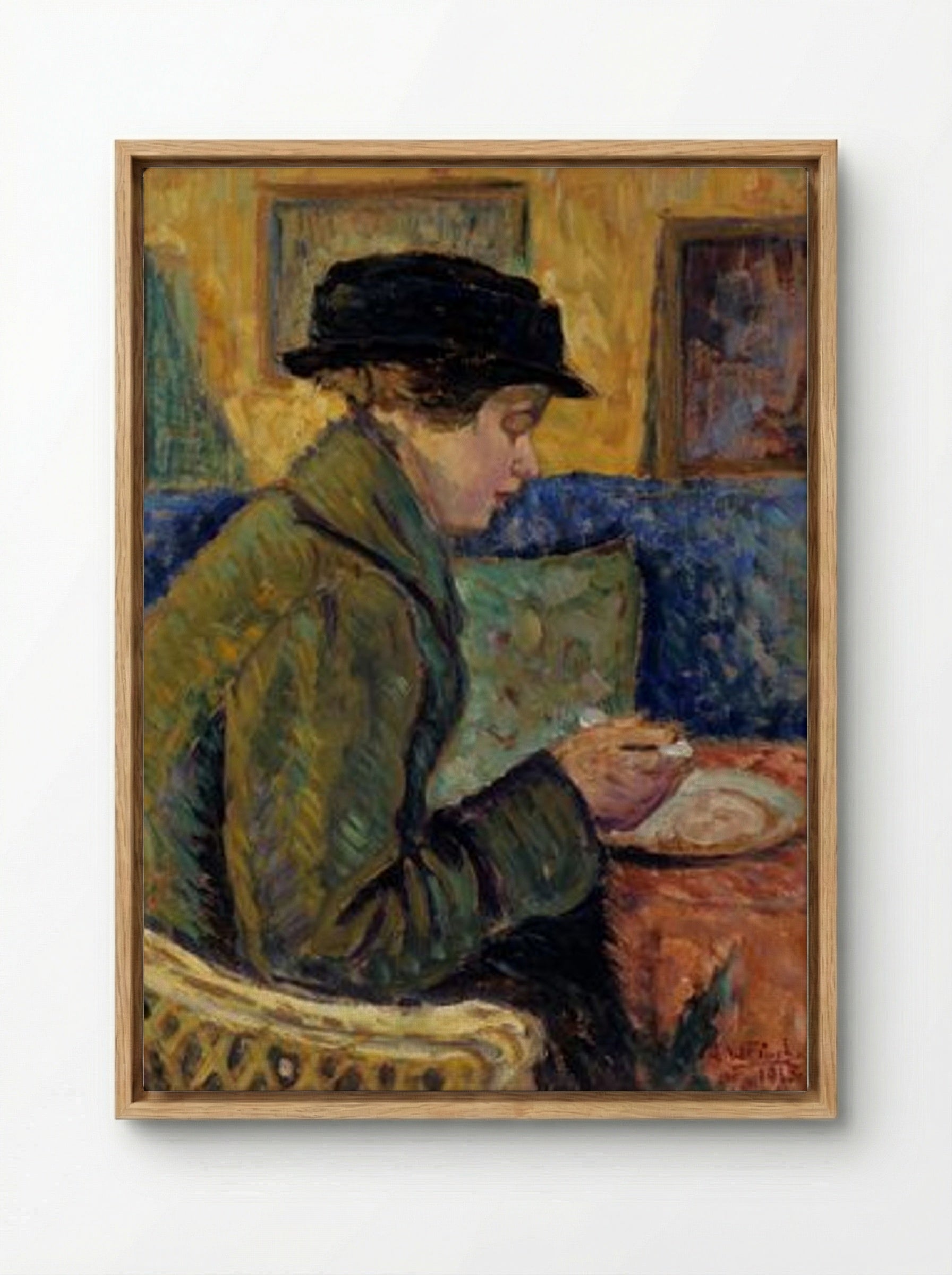 Woman in Profile - Alfred William Finch - Framed Canvas Wood