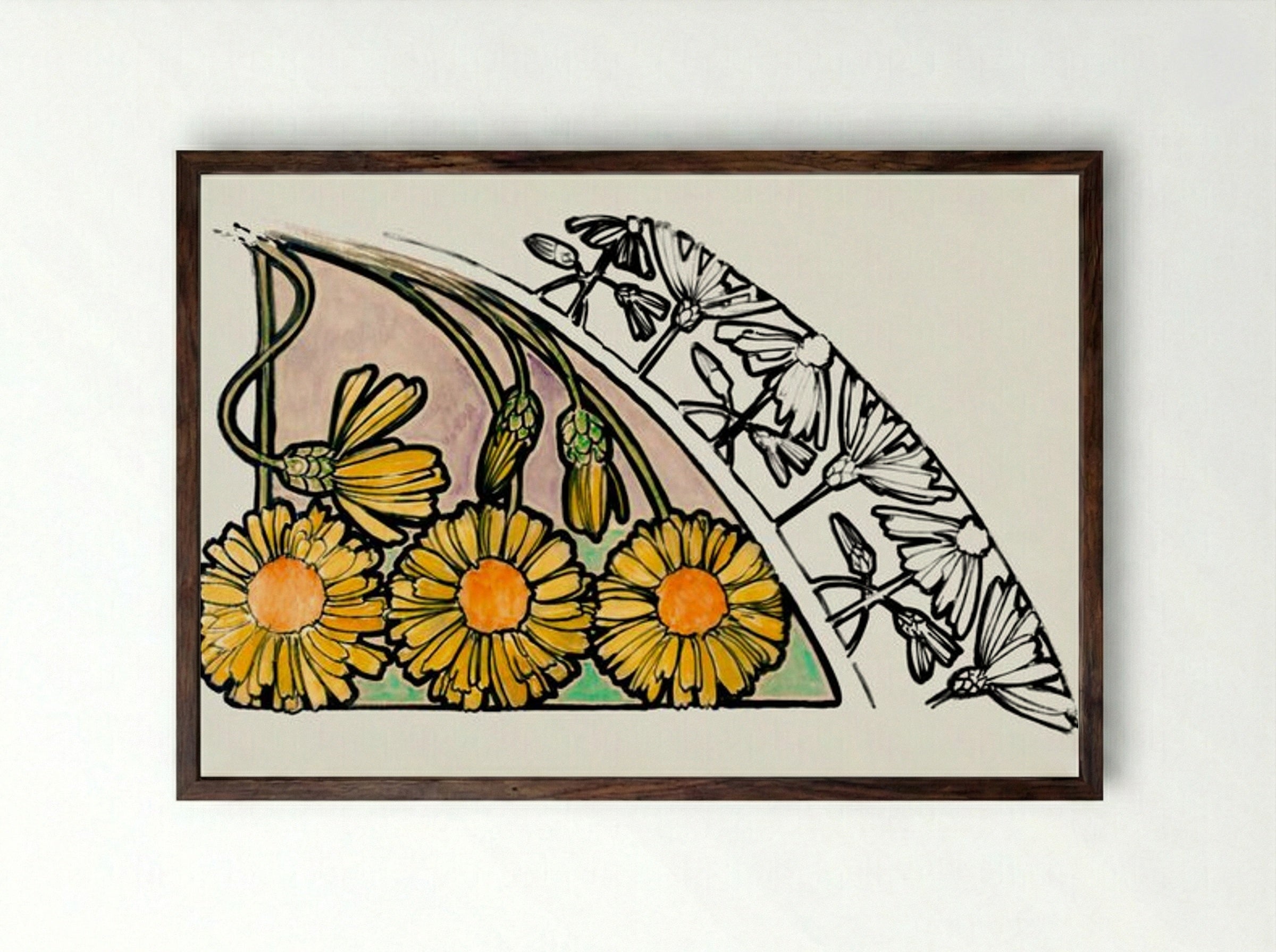 Floral Motif for Fouquet Boutique - Alphonse Mucha - Framed Print Dark Wood