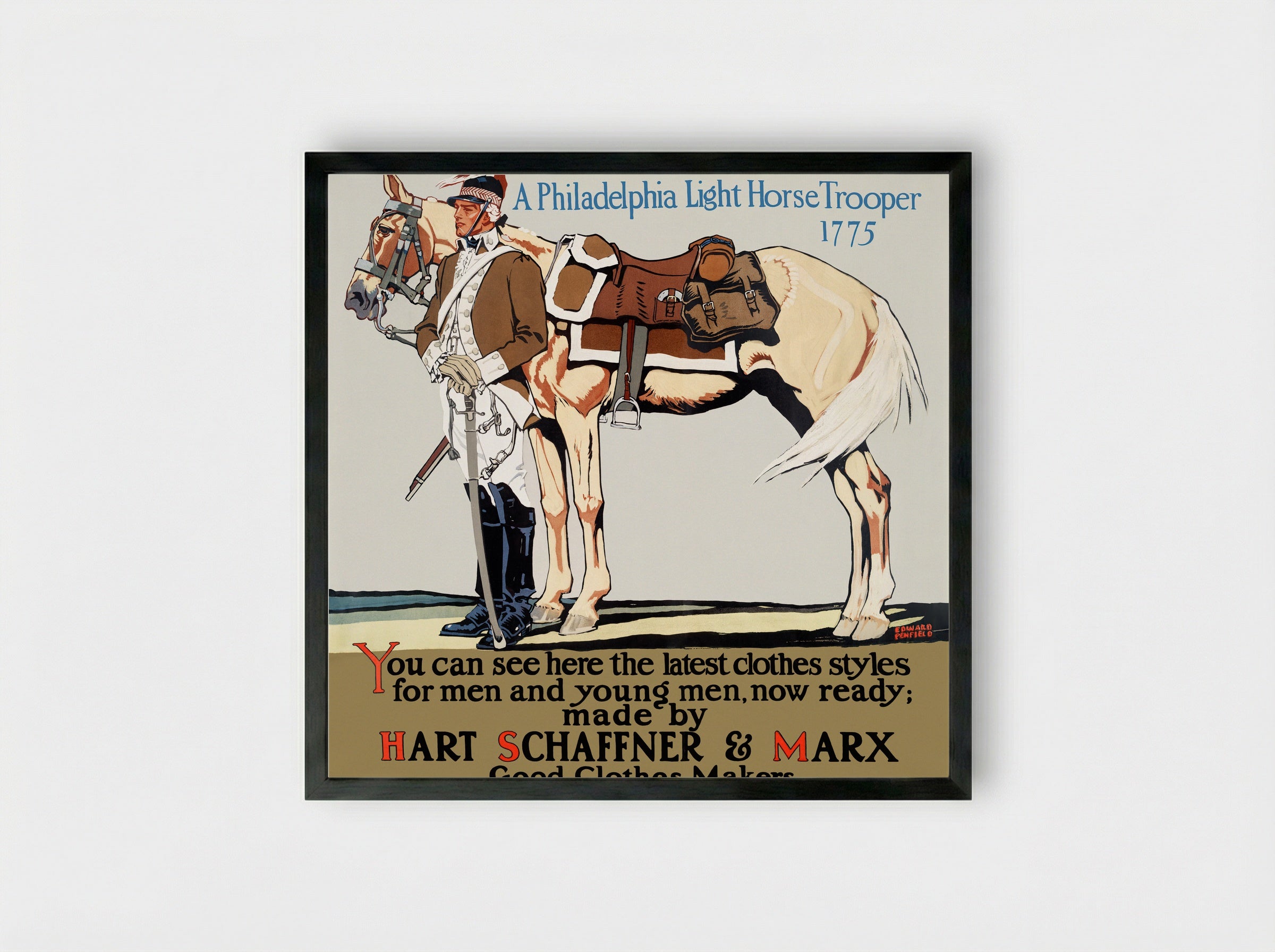 A Philadelphia Light Horse Trooper, 1775 - Edward Penfield - Framed Print Black