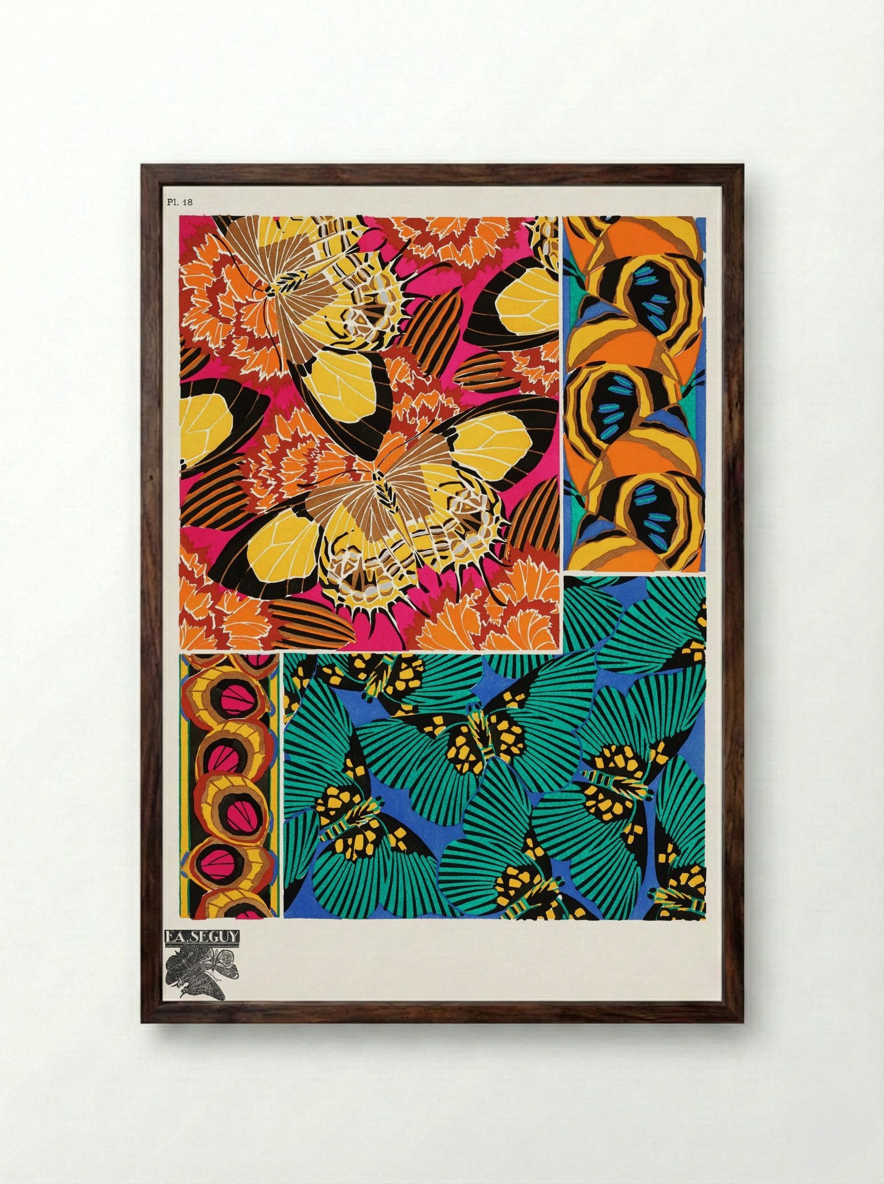 Papillons, Plate 18 (Butterfly Pattern) - Émile-Allain Séguy - Framed Print Dark Wood