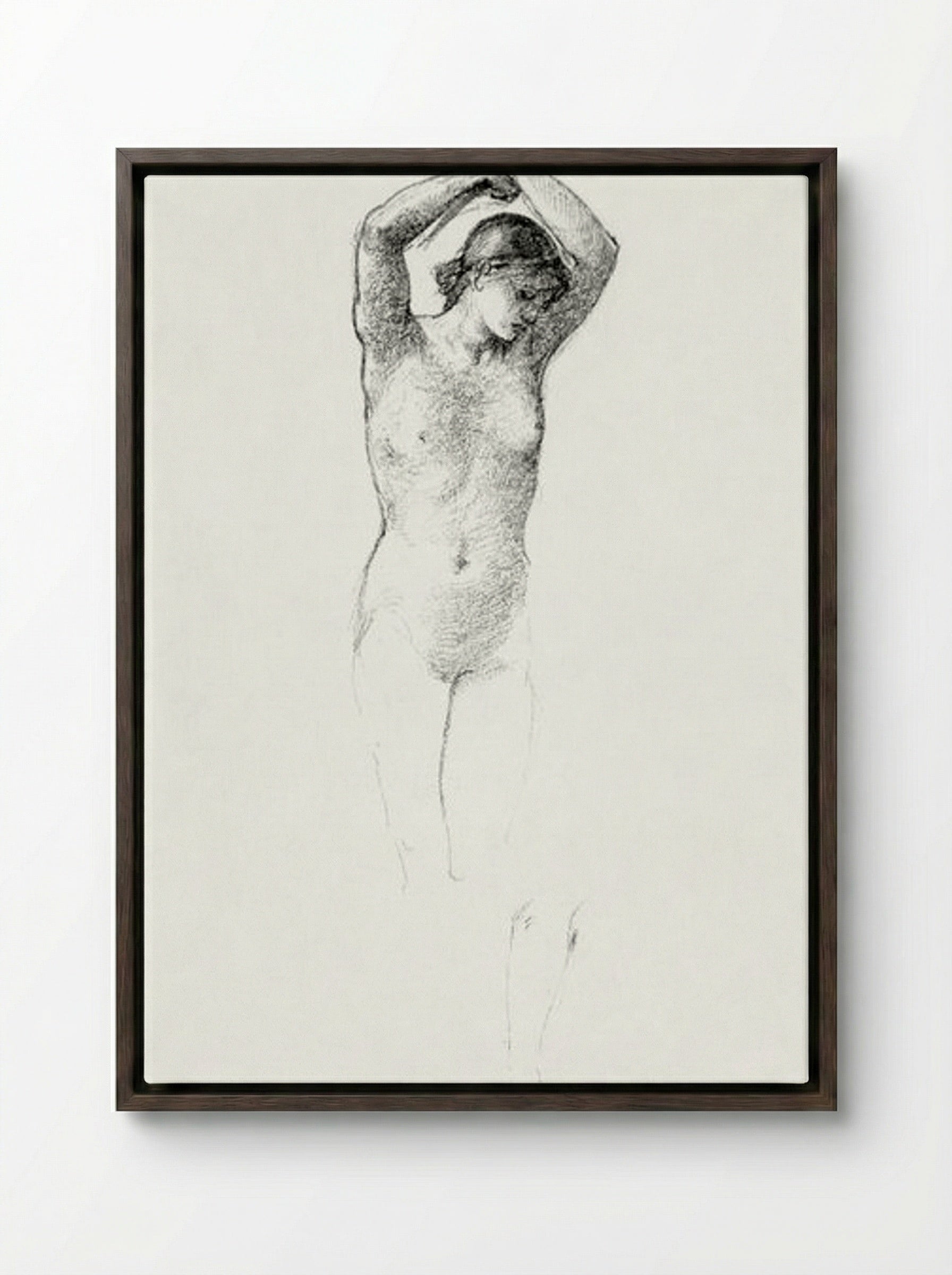 Standing Female Nude with Arms Raised - Edward Burne-Jones - Framed Canvas Dark Wood