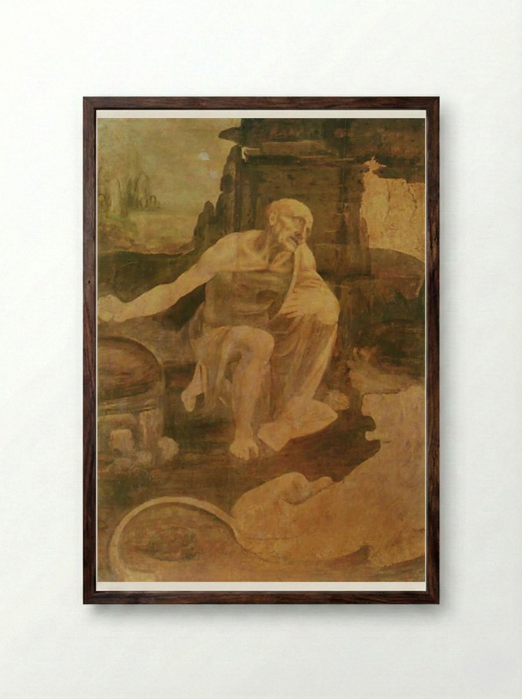Saint Jerome in the Wilderness - Leonardo da Vinci - Framed Print Dark Wood