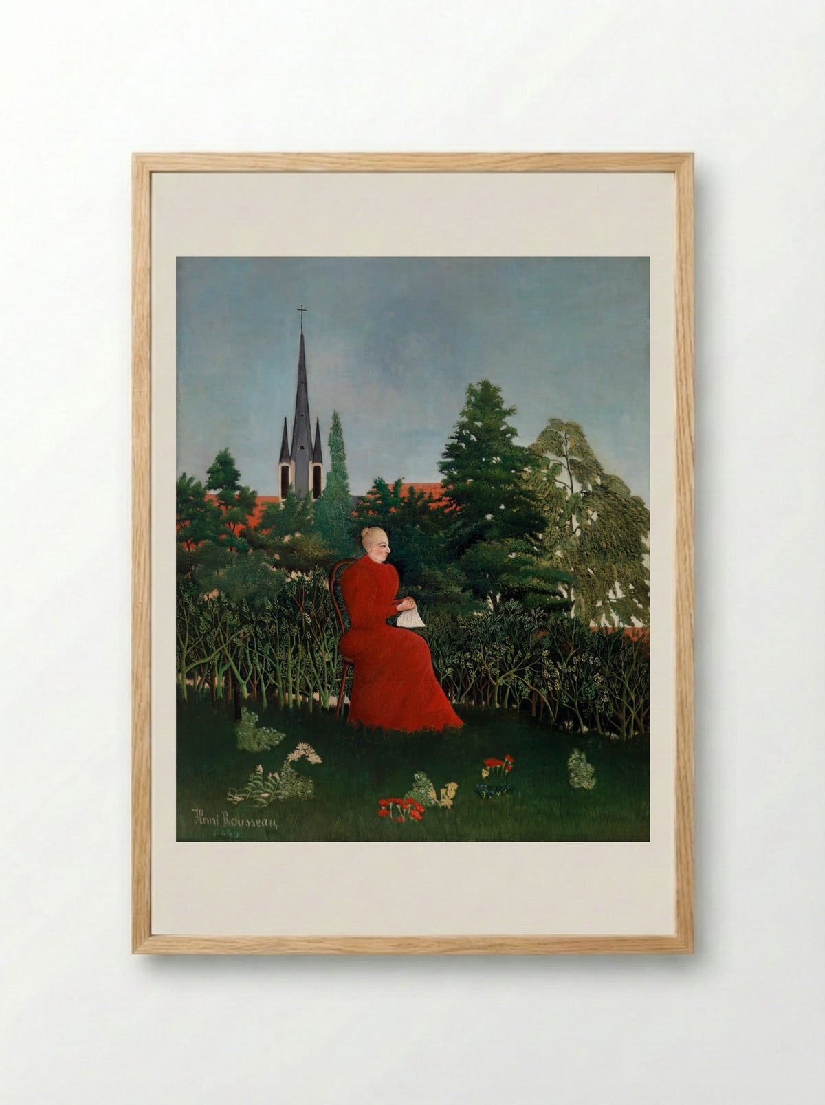 Portrait of a Woman in a Landscape - Henri Rousseau - Framed Print Wood