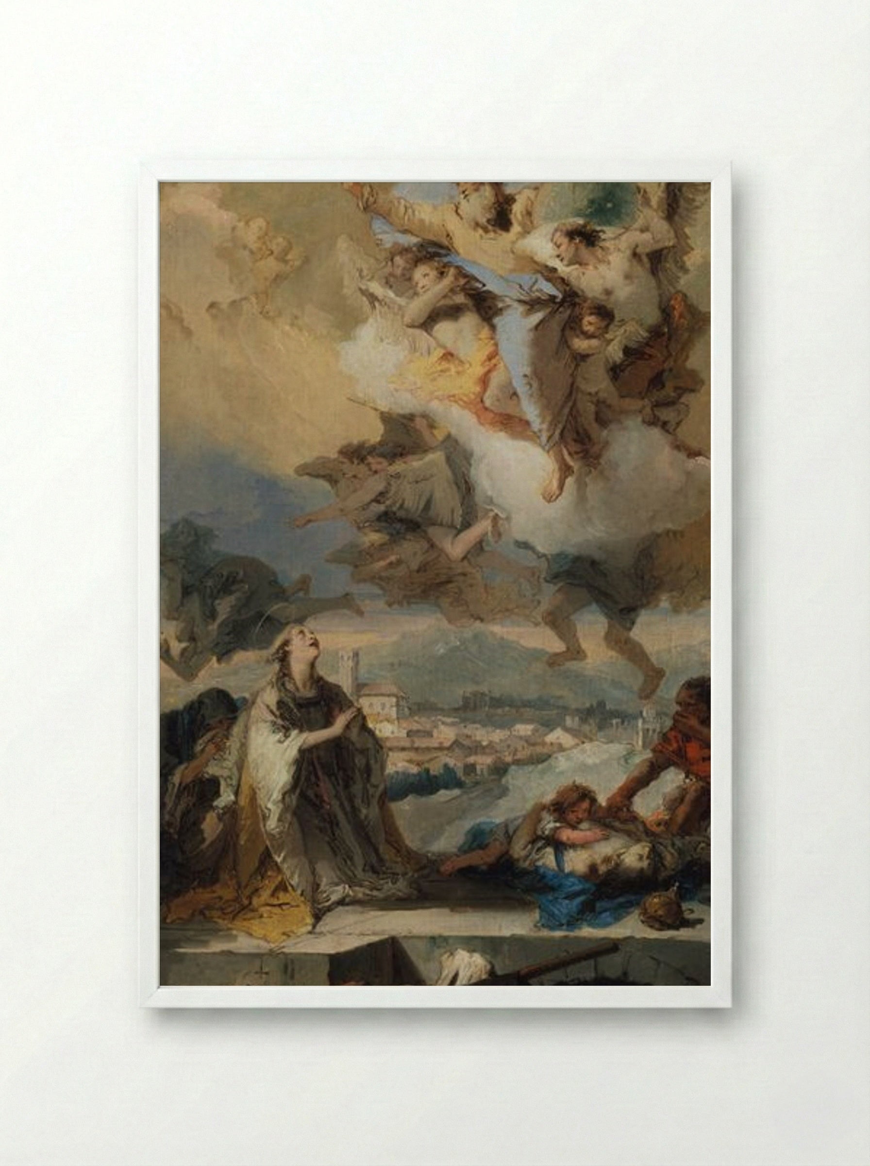 Saint Thecla Praying for the Plague-Stricken - Giovanni Battista Tiepolo - Framed Print White