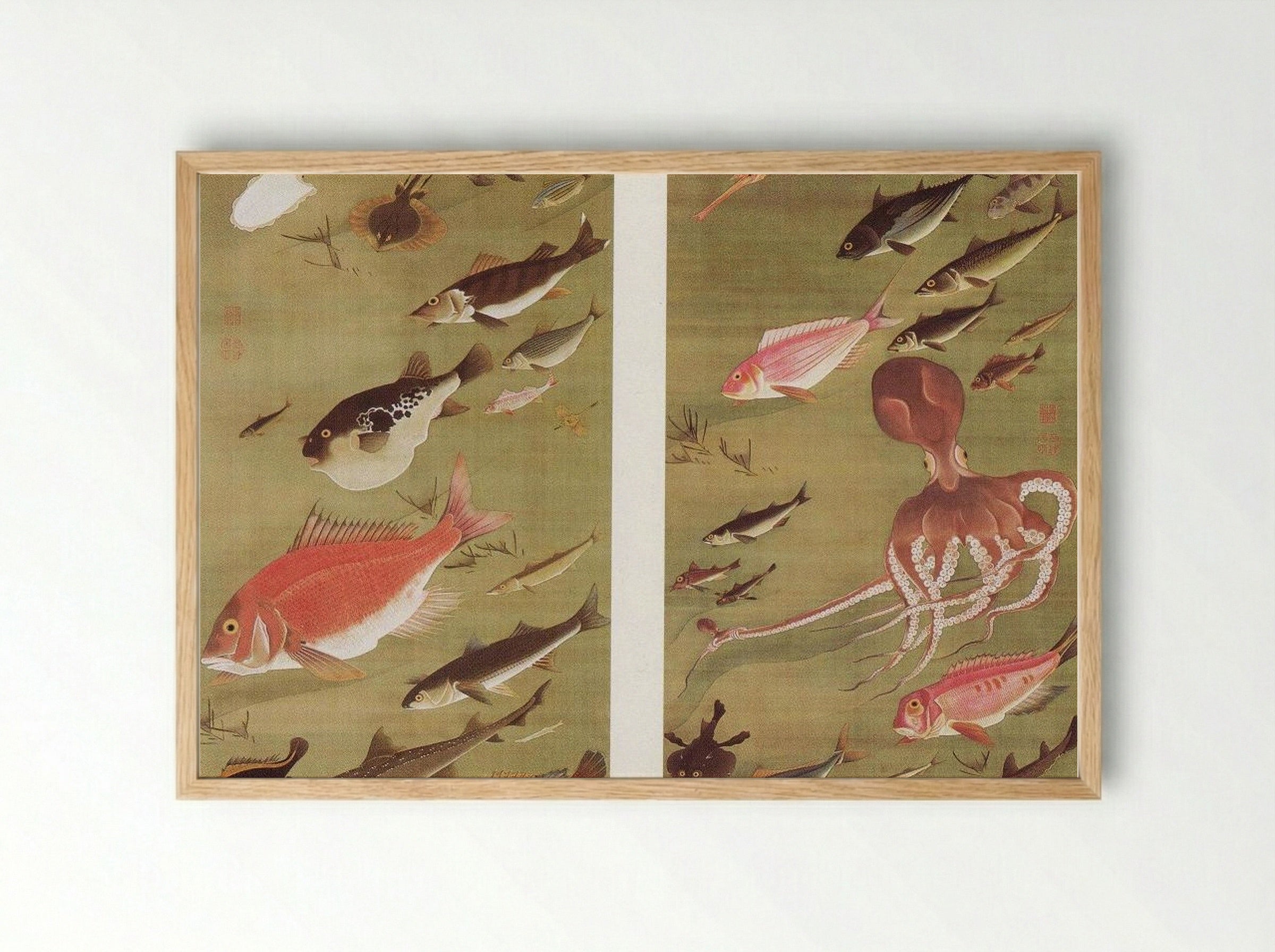 Octopus and Fish - Itō Jakuchū - Framed Print Wood