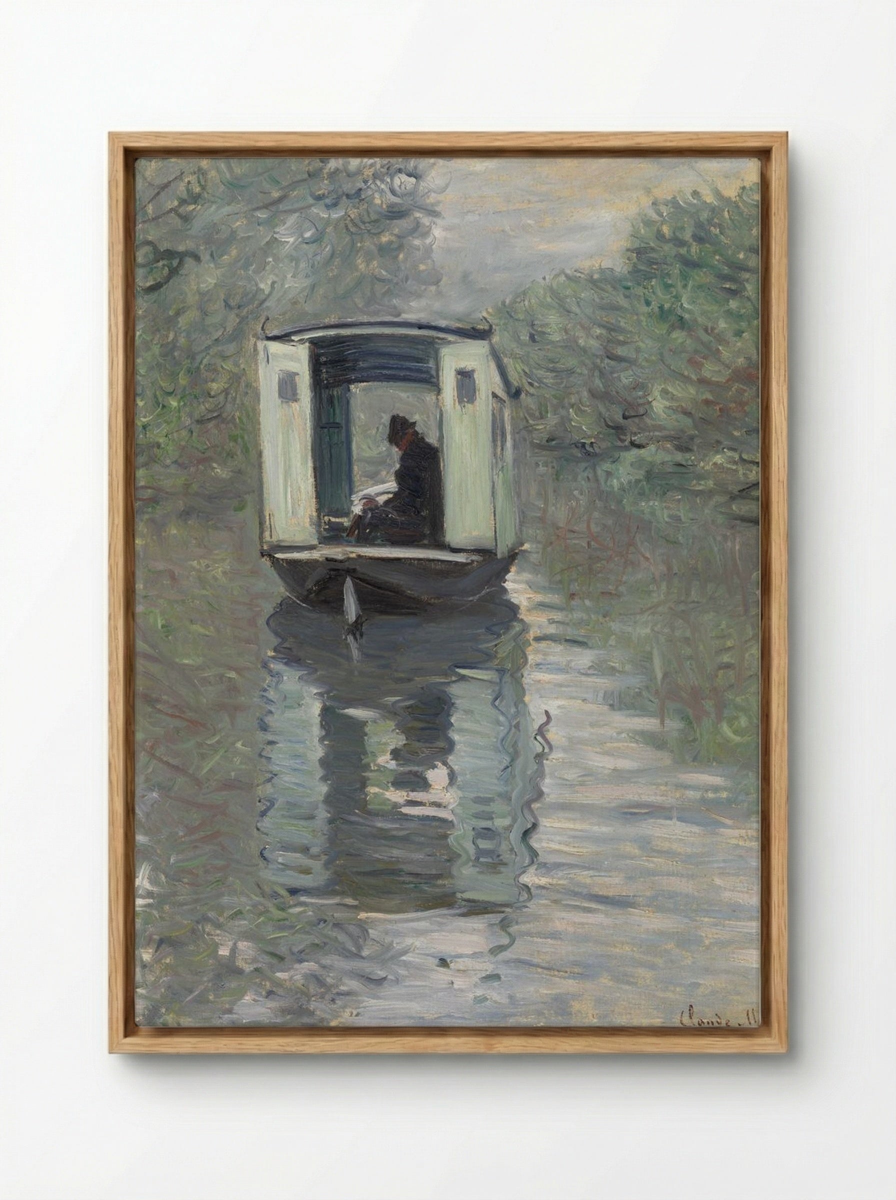 The Studio Boat (Le Bateau-atelier) - Claude Monet - Framed Canvas Wood