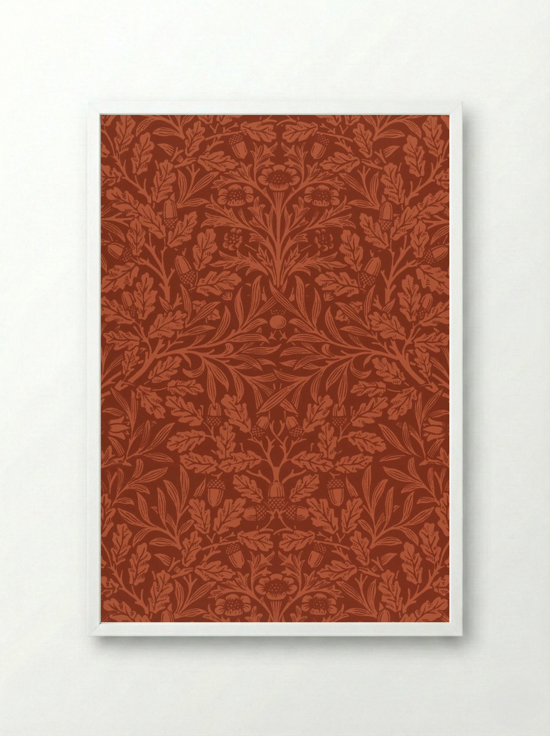 Acorns and Oak Leaves - William Morris - Framed Print White