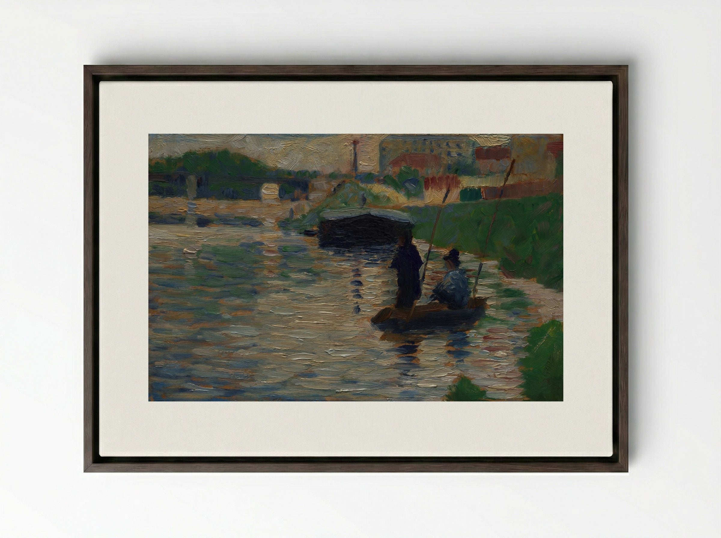 View of the Seine - Georges Seurat - Framed Canvas Dark Wood