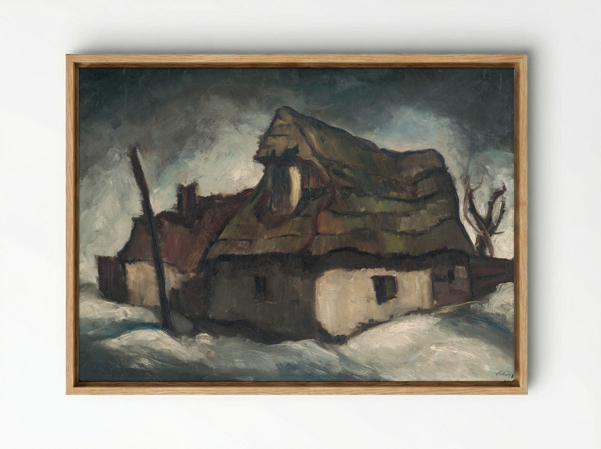 Cottages in Winter - Zolo Palugyay - Framed Canvas Wood