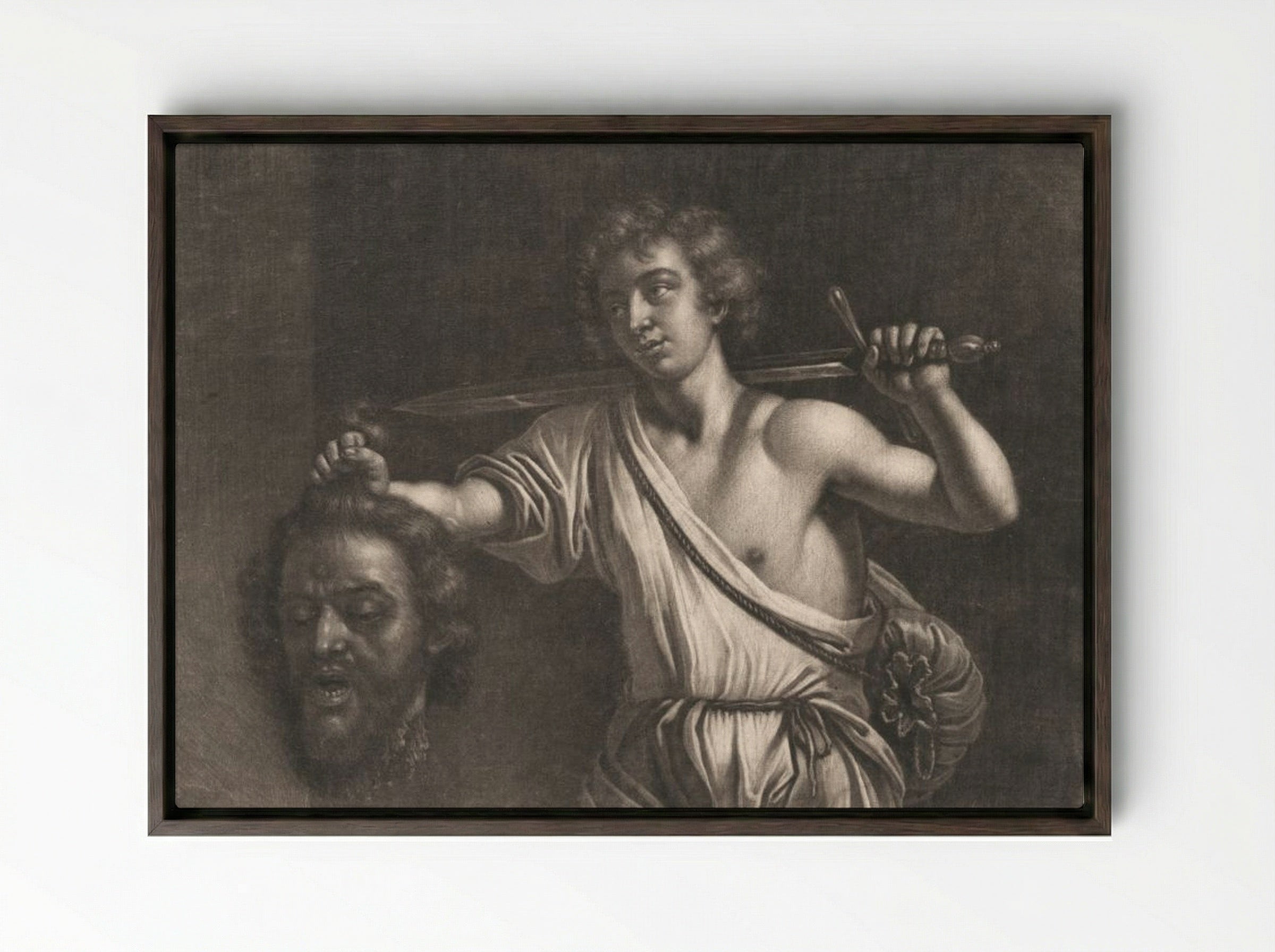 David with the Head of Goliath - Wallerant Vaillant - Framed Canvas Dark Wood