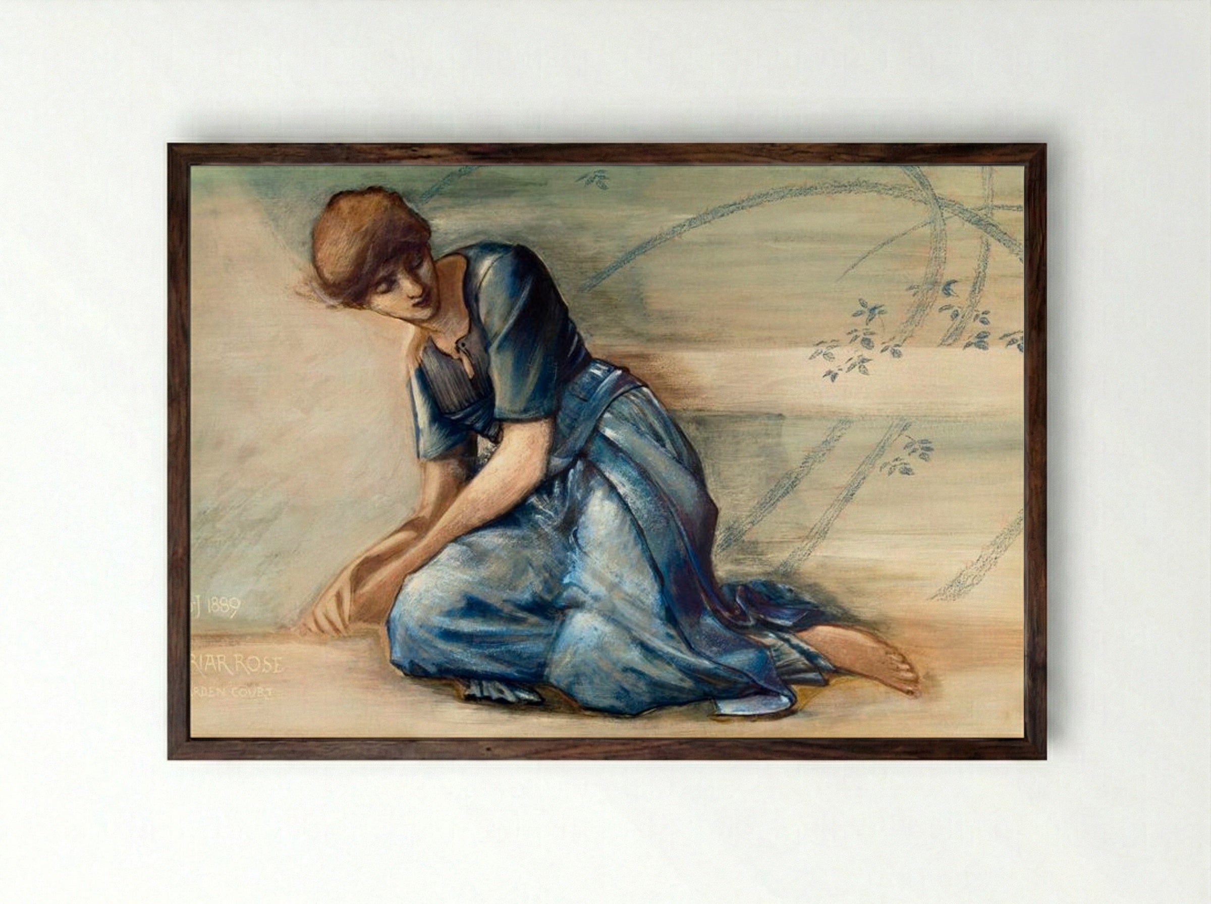 Study for 'The Garden Court' from The Briar Rose Series - Edward Burne-Jones - Framed Print Dark Wood