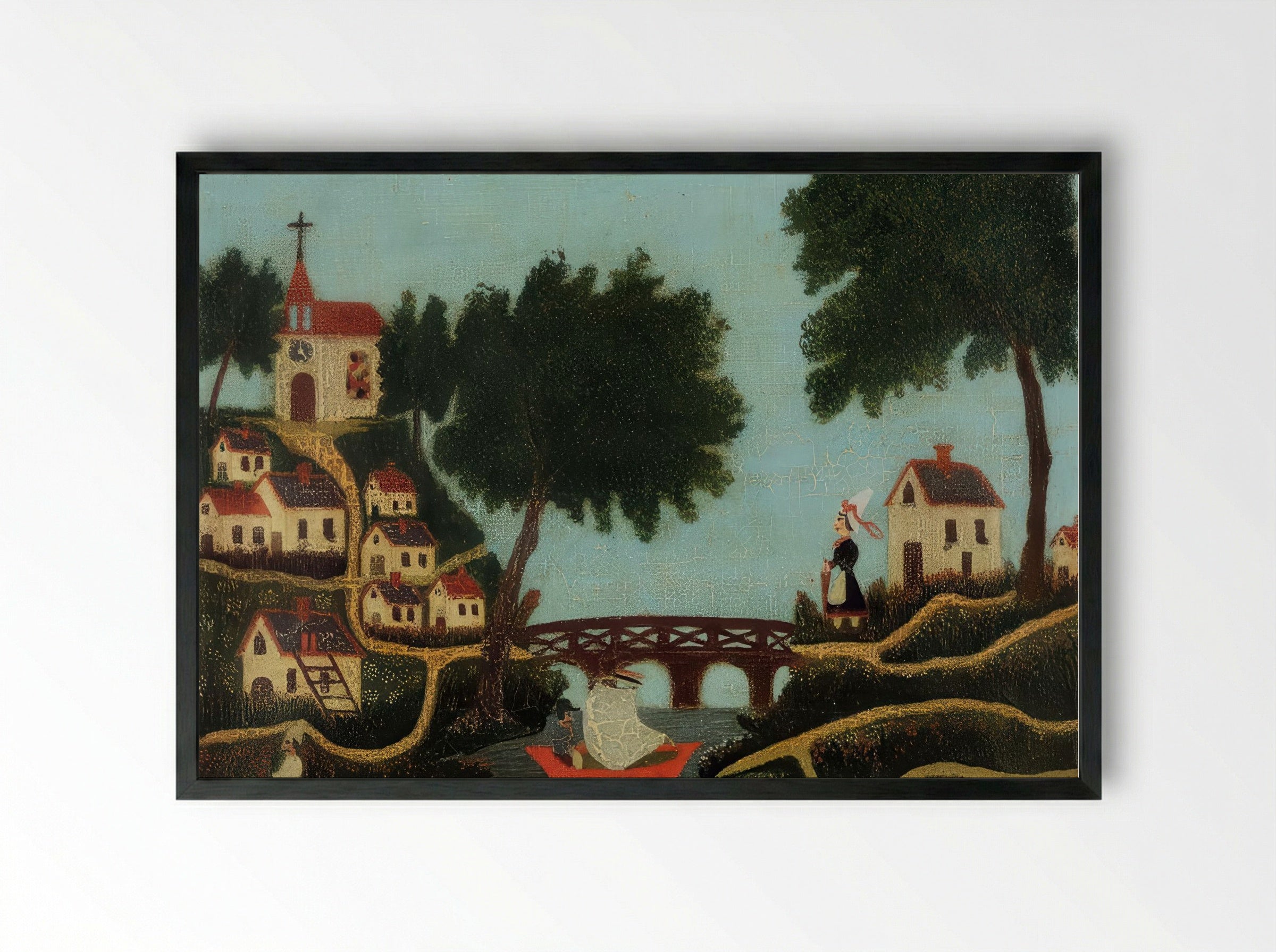 Landscape with Bridge by Henri Rousseau – Naïve Art River Scene Print - Framed Print Black