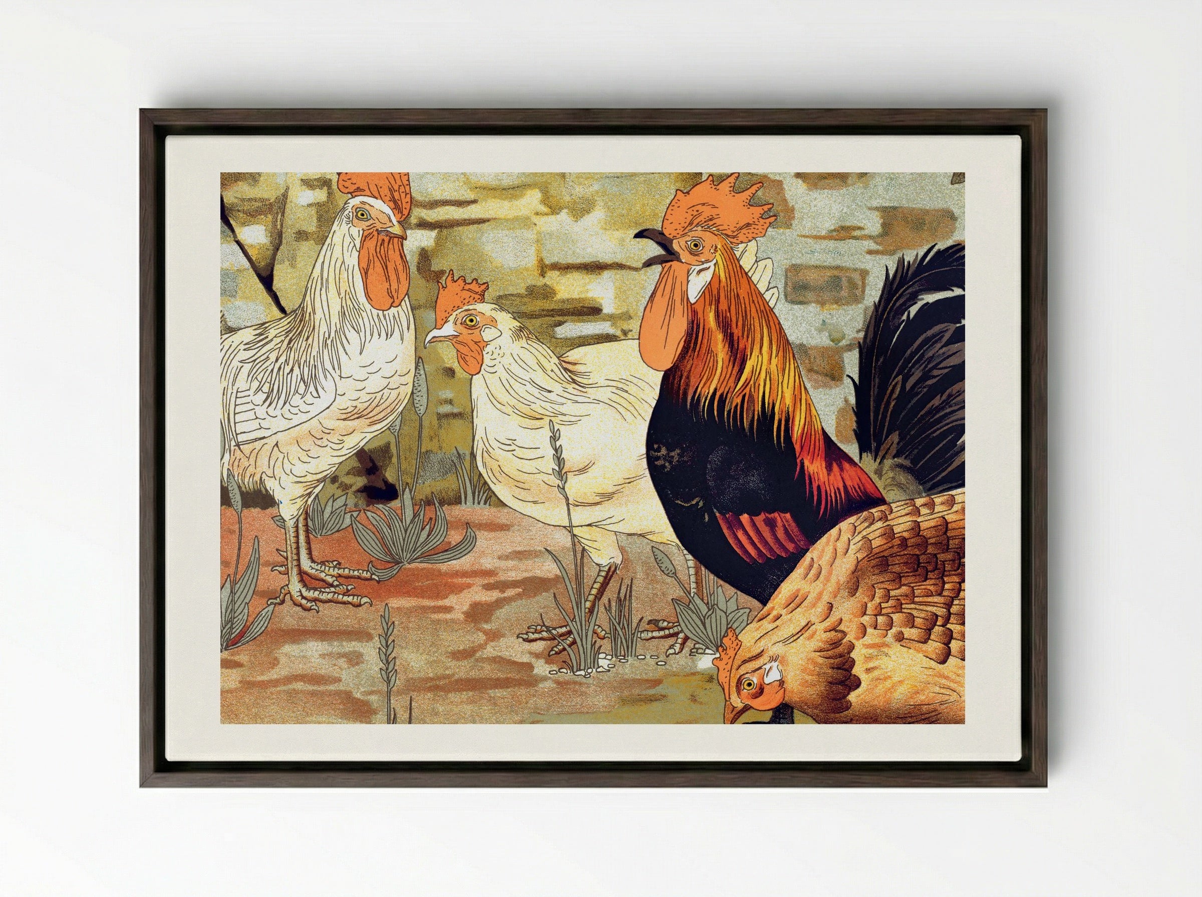 Coqs et Poules (From L'animal dans la décoration) - Maurice Pillard Verneuil - Framed Canvas Dark Wood