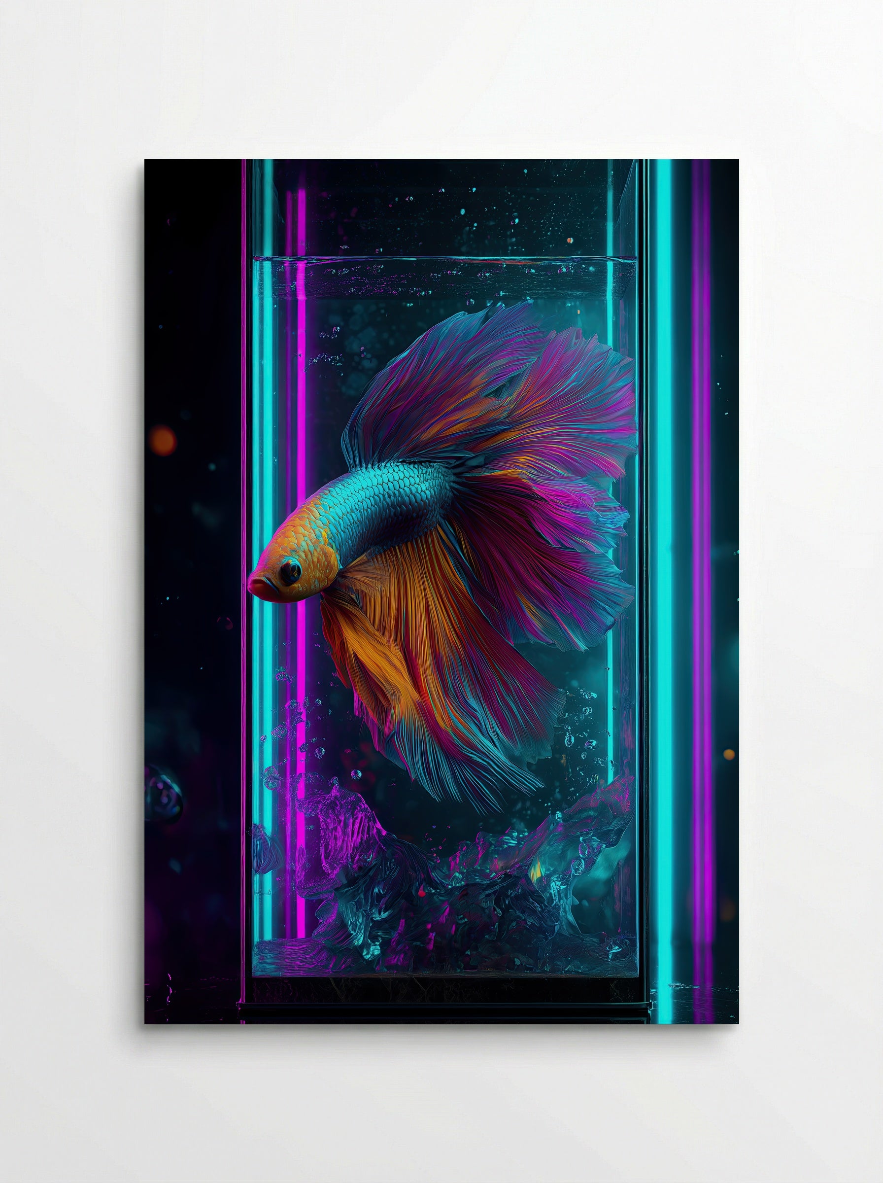 Neon Betta No.2 – Electric Blue Betta in Chromatic Tank - Poster