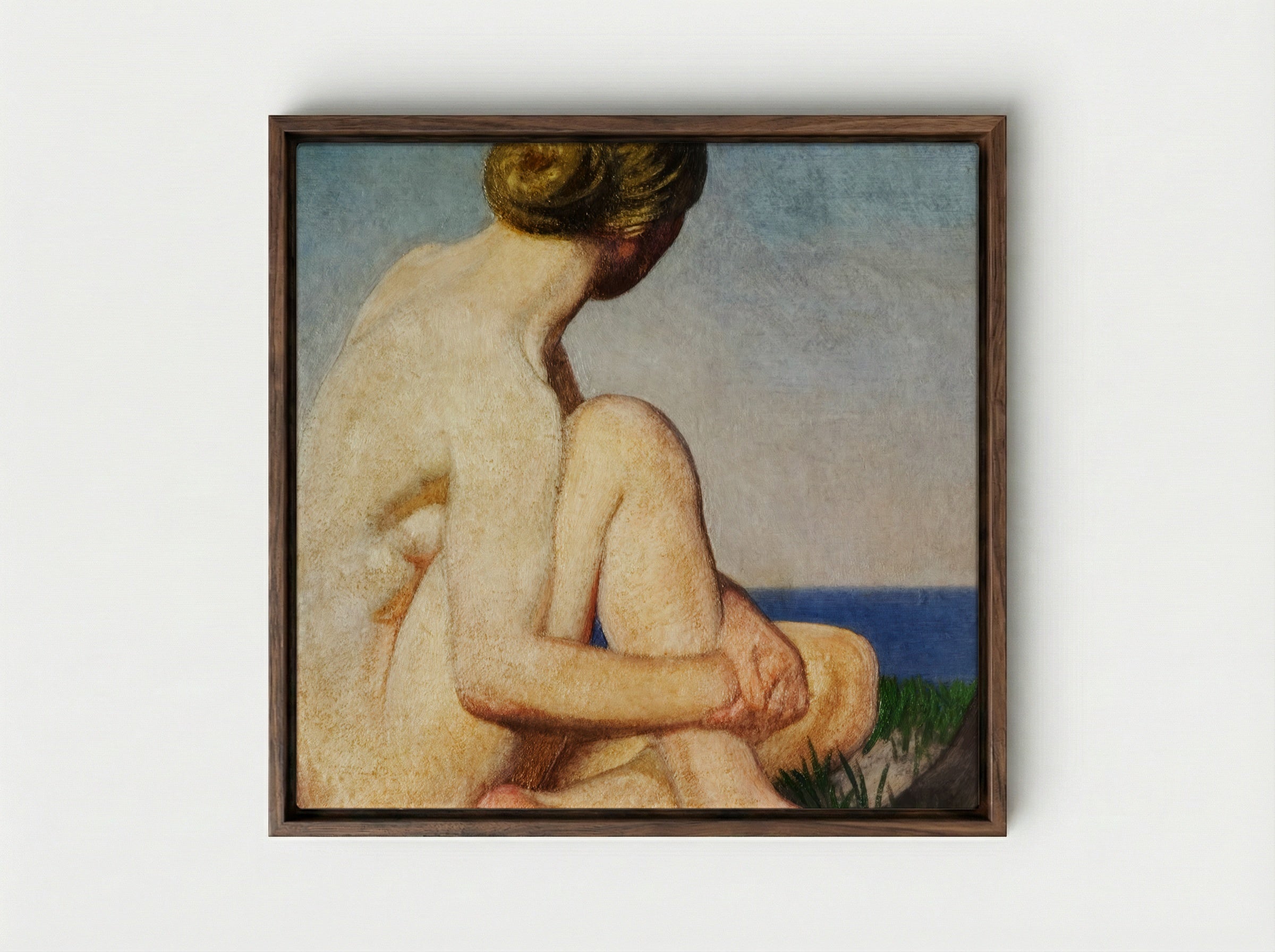 The Watcher - George Clausen - Framed Canvas Dark Wood