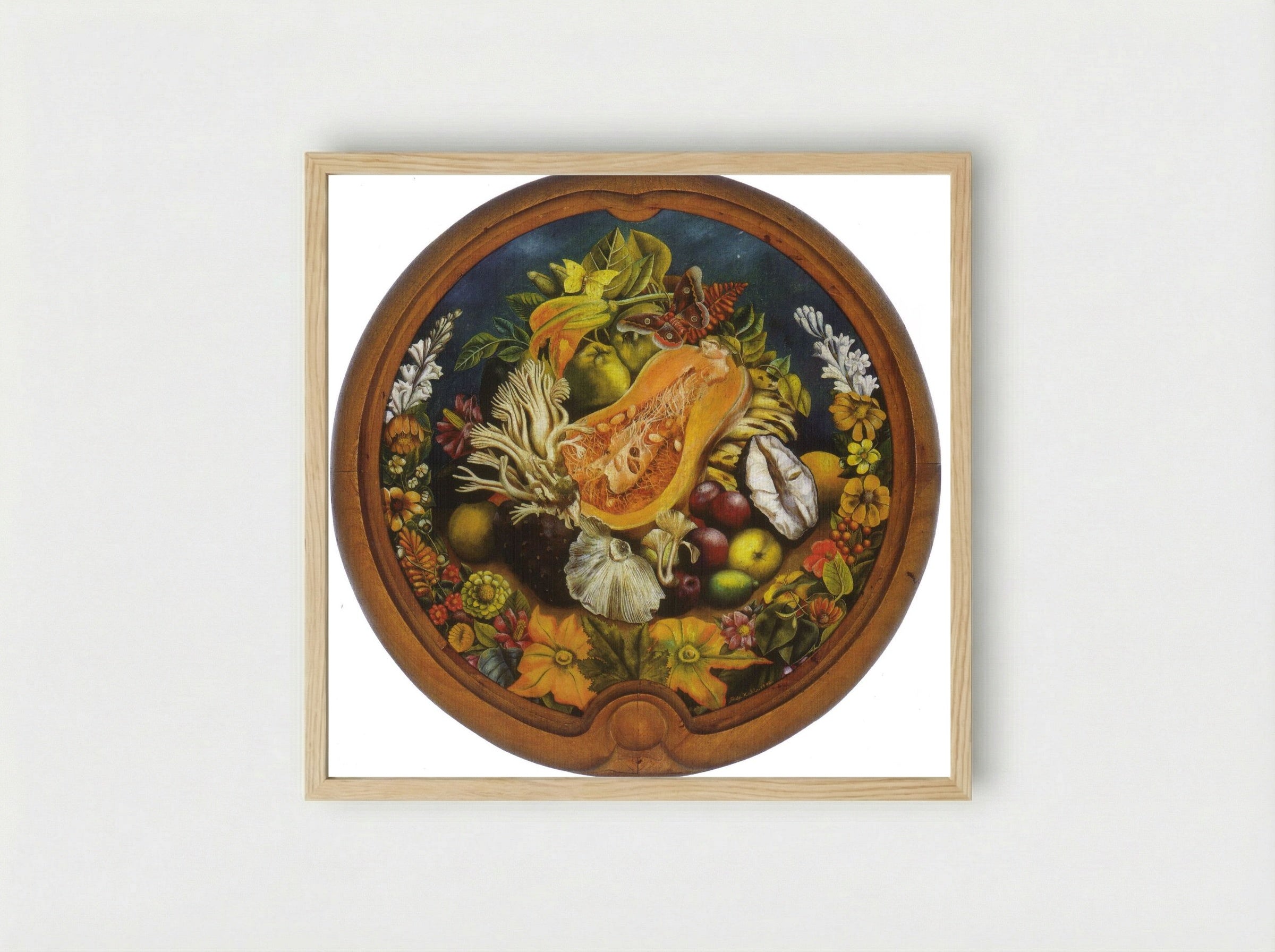 Still Life with Pumpkin and Flowers - Fine Art Print - Framed Print Wood