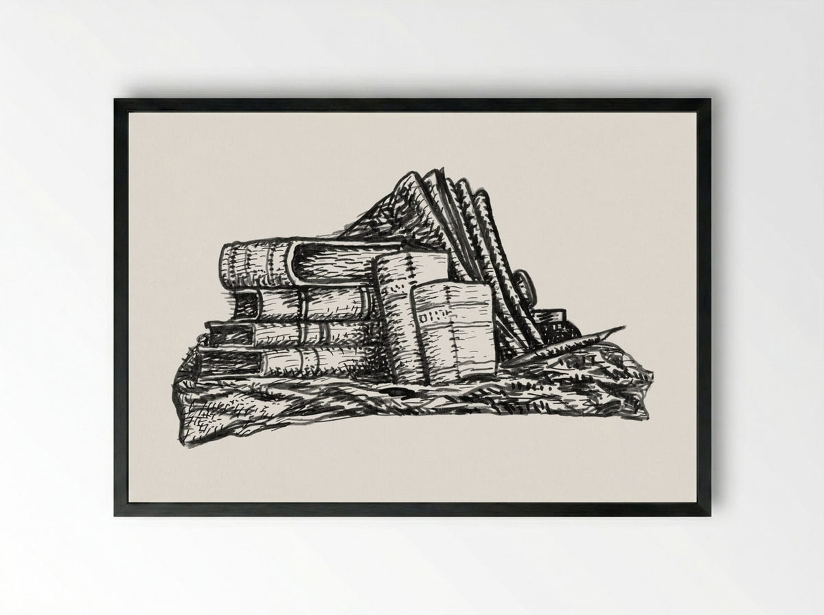 Stack of Books and Stationery - Leo Gestel - Framed Print Black