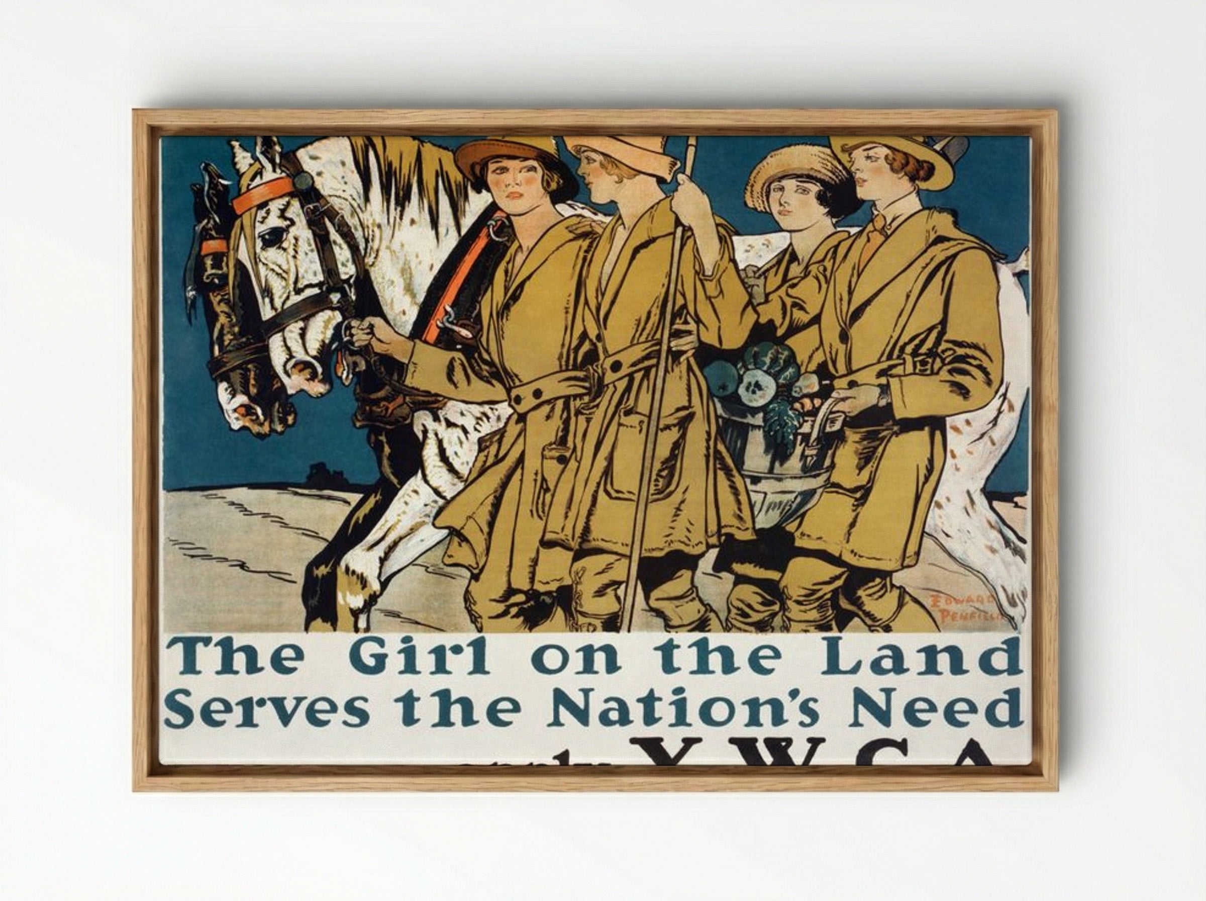 The Girl on the Land Serves the Nation's Need - Edward Penfield - Framed Canvas Wood