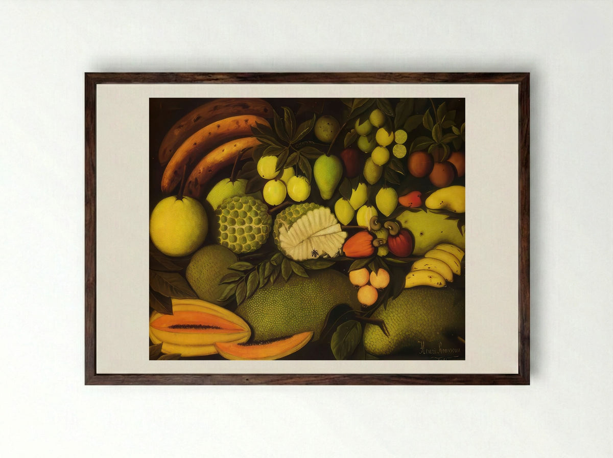 Still Life with Exotic Fruit by Henri Rousseau – Naïve Art Tropical Fruit Print - Framed Print Dark Wood