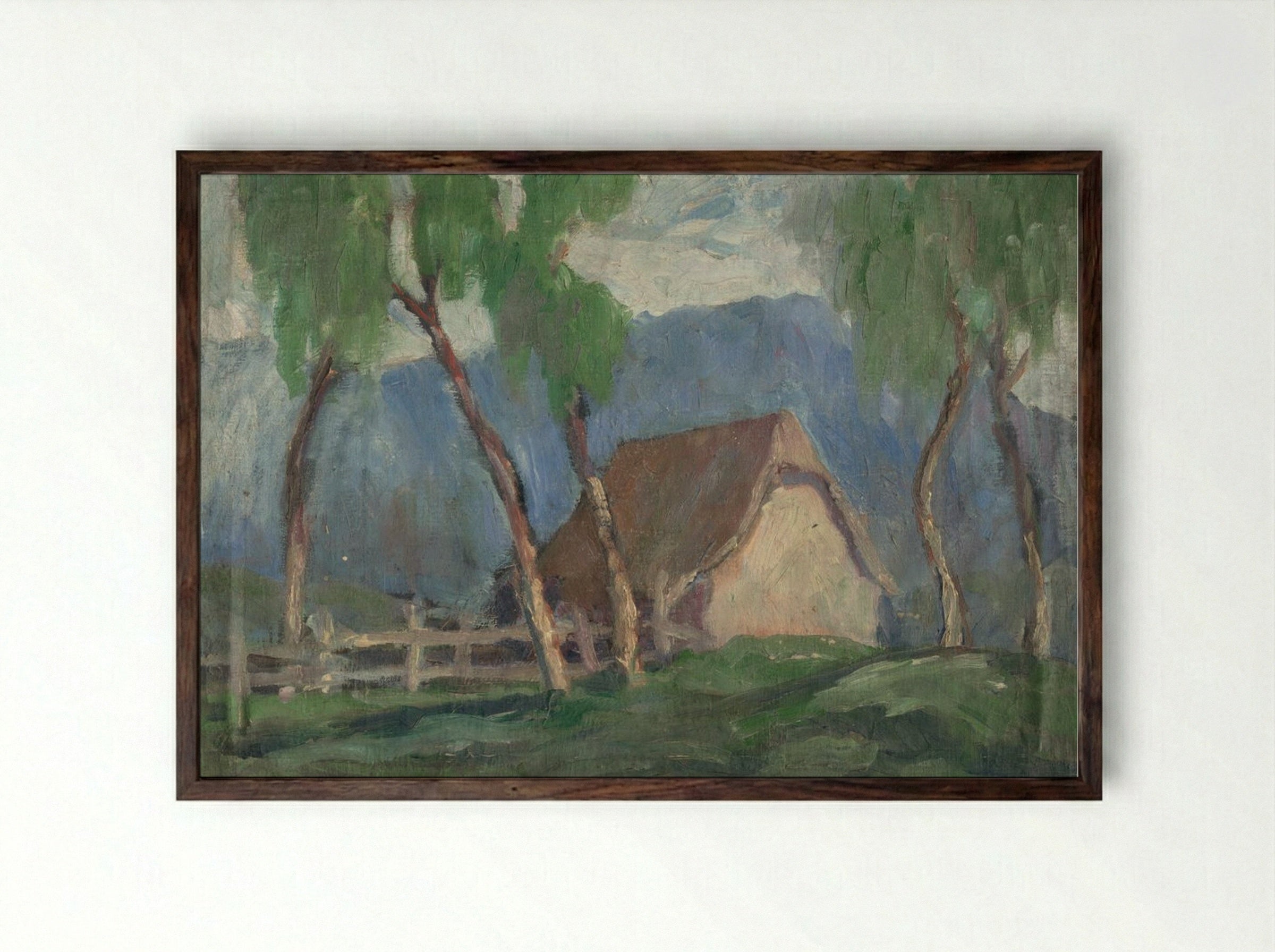 Landscape with Birches - Zolo Palugyay - Framed Print Dark Wood