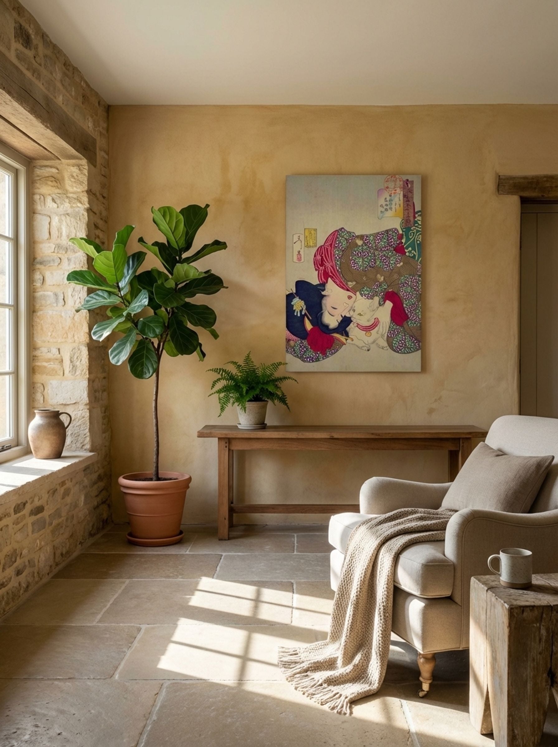 A Young Woman of the Kansei Era Playing with Her Cat - Tsukioka Yoshitoshi - Lifestyle