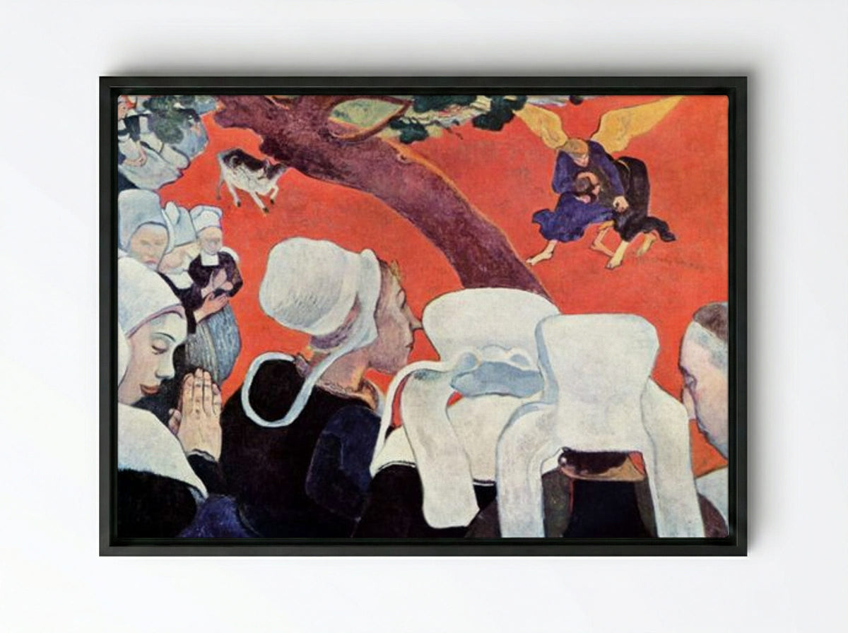 Vision of the Sermon (Jacob Wrestling with the Angel) - Paul Gauguin - Framed Canvas Black