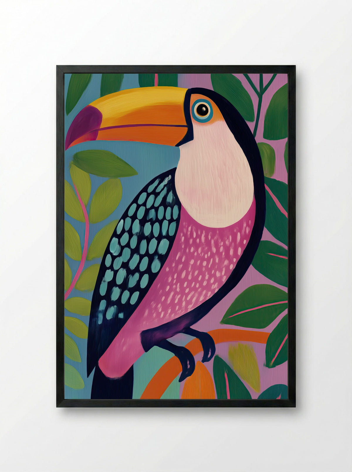 Tropical Toucan Colour Burst Art Print - Framed Print Black