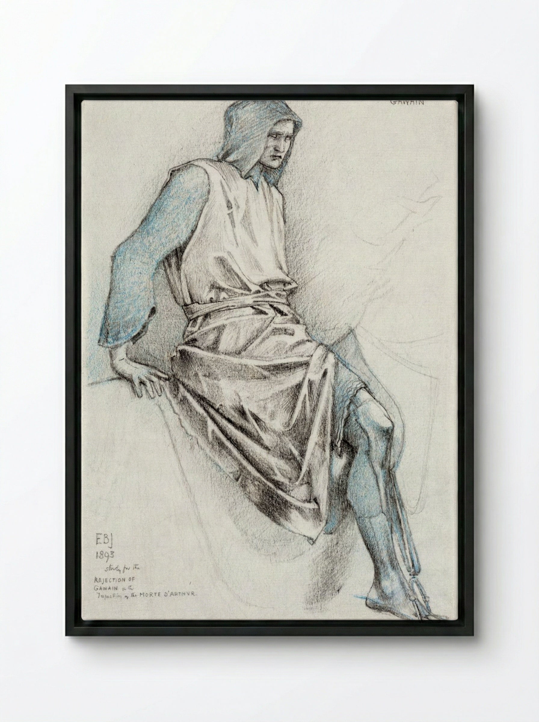Study for 'The Failure of Gawaine' - Edward Burne-Jones - Framed Canvas Black