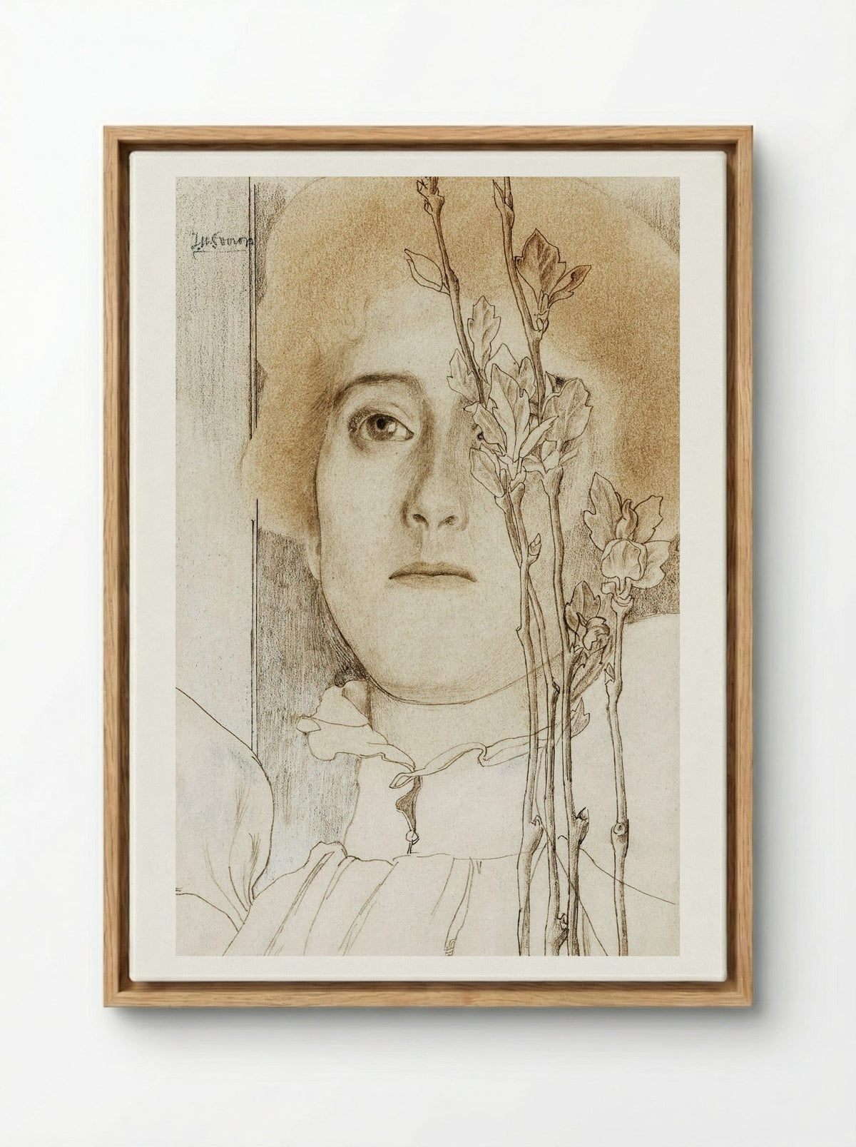 Portrait of an Unknown Woman with Flowering Branch - Jan Toorop - Framed Canvas Wood